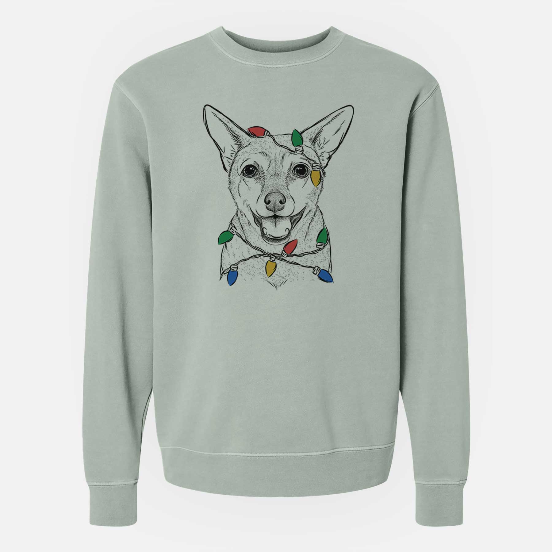 Christmas Lights Georgie the Chiweenie - Unisex Pigment Dyed Crew Sweatshirt