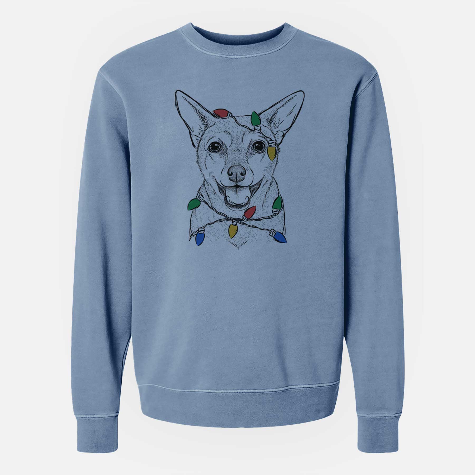 Christmas Lights Georgie the Chiweenie - Unisex Pigment Dyed Crew Sweatshirt