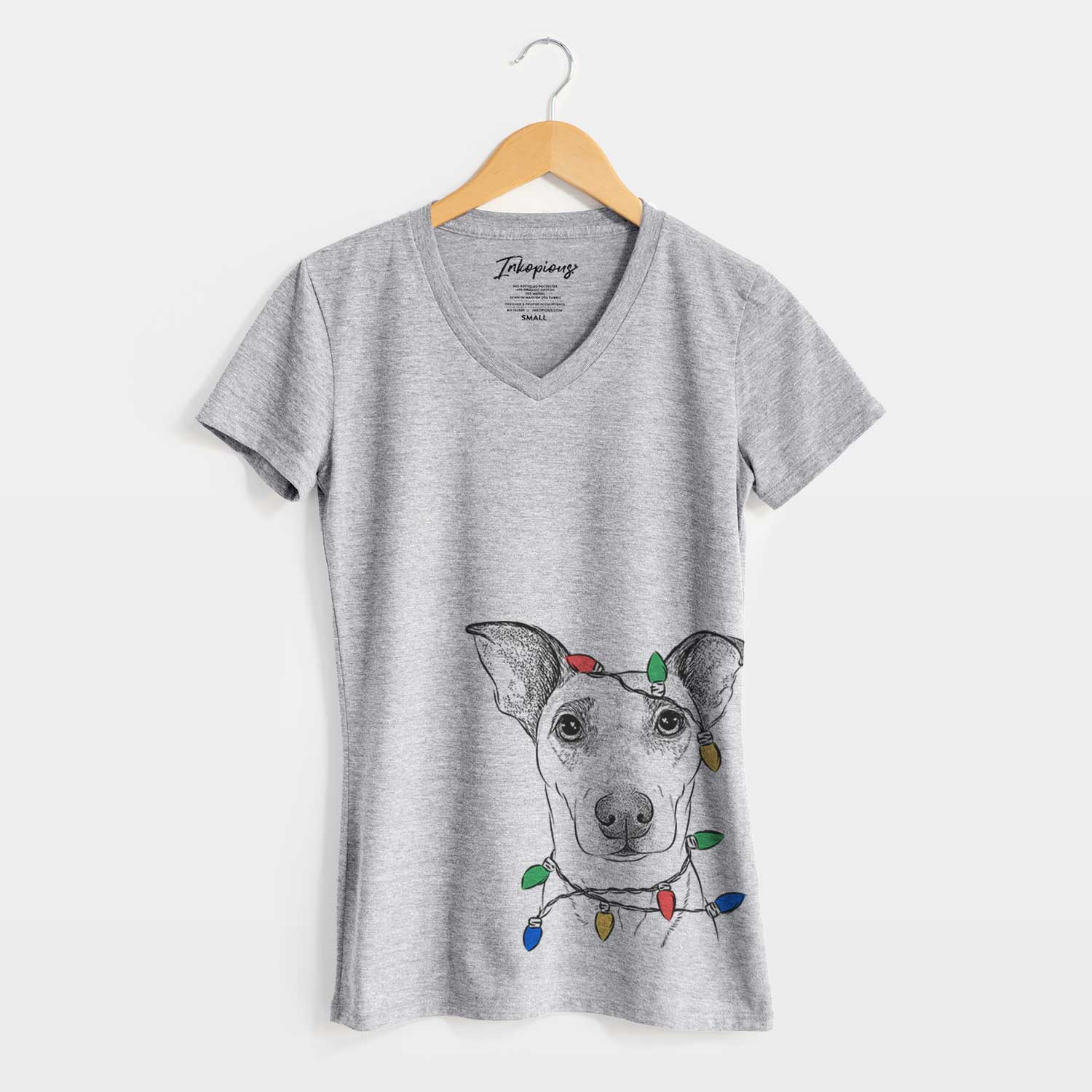 Christmas Lights Georgie Rat the Terrier Mix - Women's V-neck Shirt