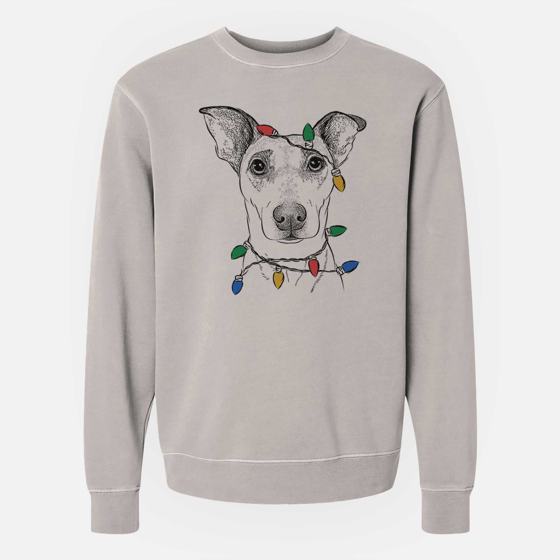 Christmas Lights Georgie Rat the Terrier Mix - Unisex Pigment Dyed Crew Sweatshirt