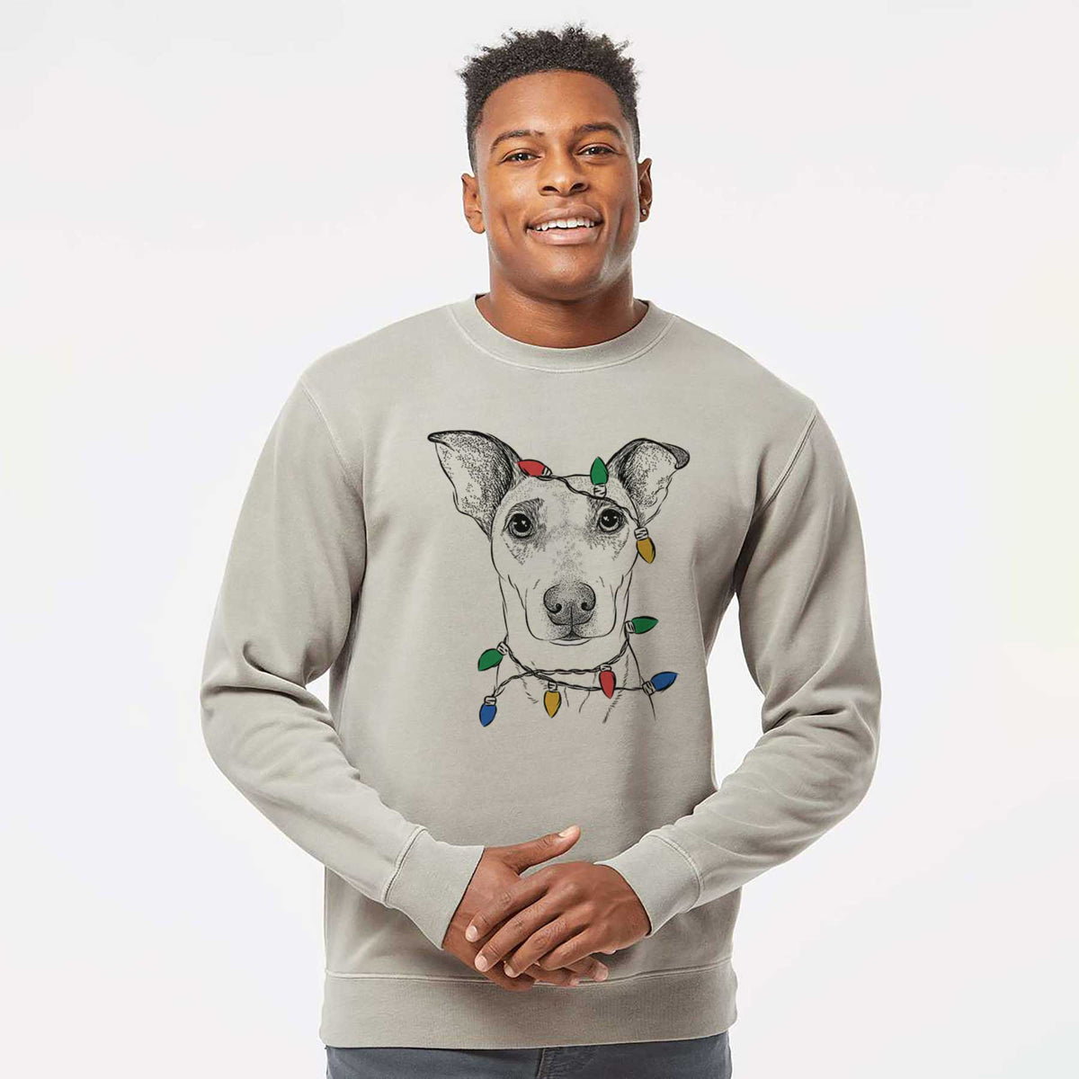 Christmas Lights Georgie Rat the Terrier Mix - Unisex Pigment Dyed Crew Sweatshirt