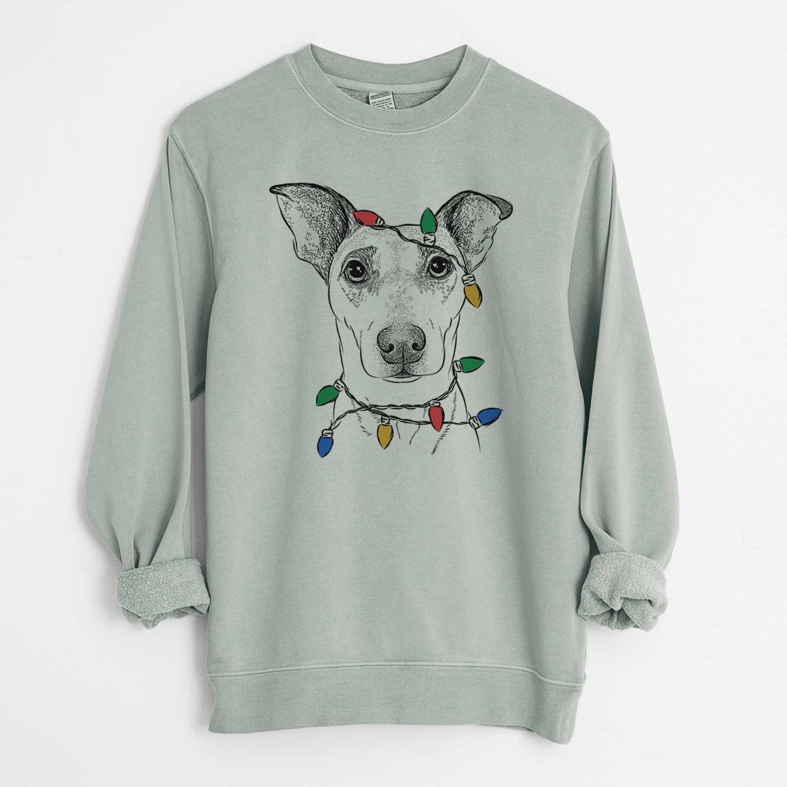 Christmas Lights Georgie Rat the Terrier Mix - Unisex Pigment Dyed Crew Sweatshirt