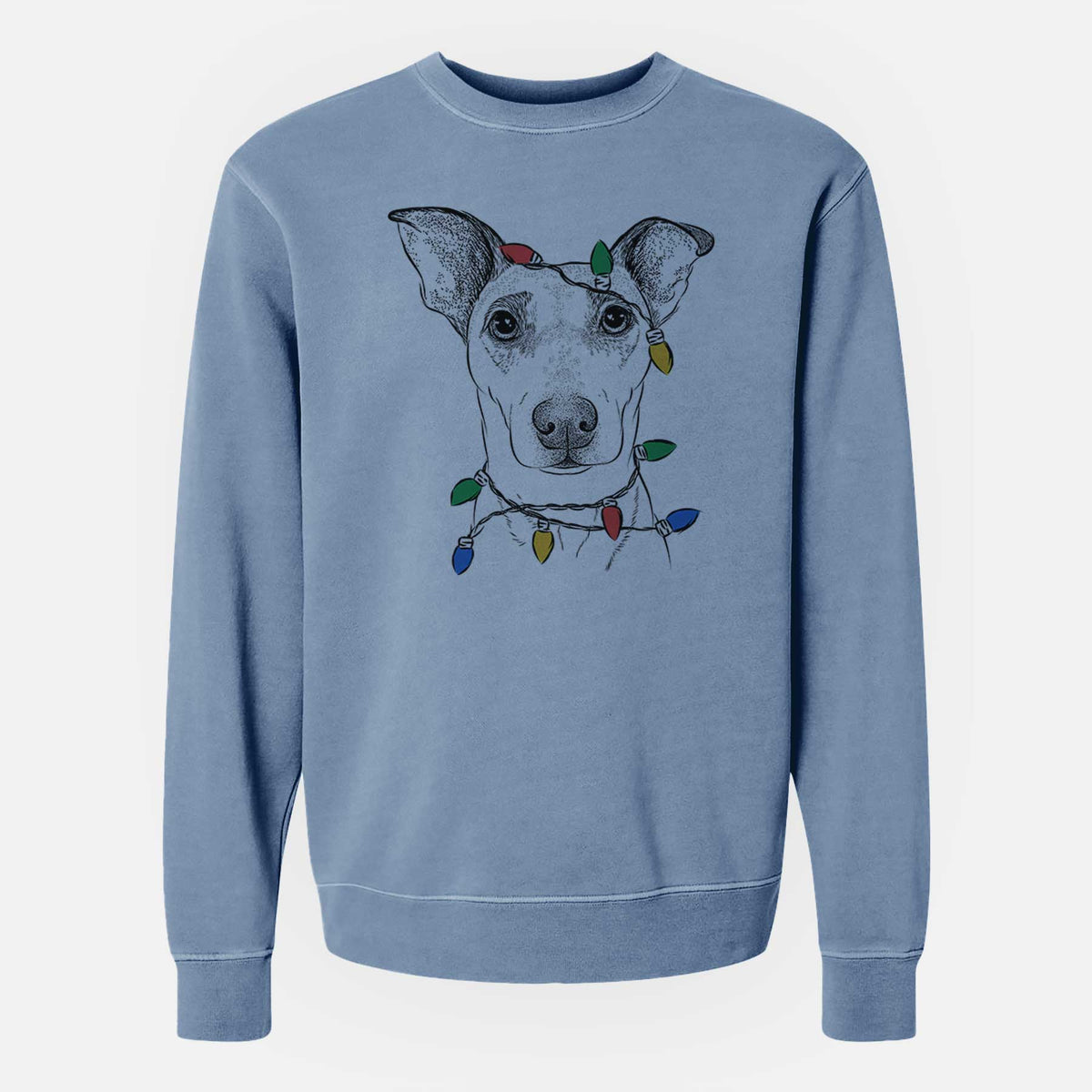 Christmas Lights Georgie Rat the Terrier Mix - Unisex Pigment Dyed Crew Sweatshirt