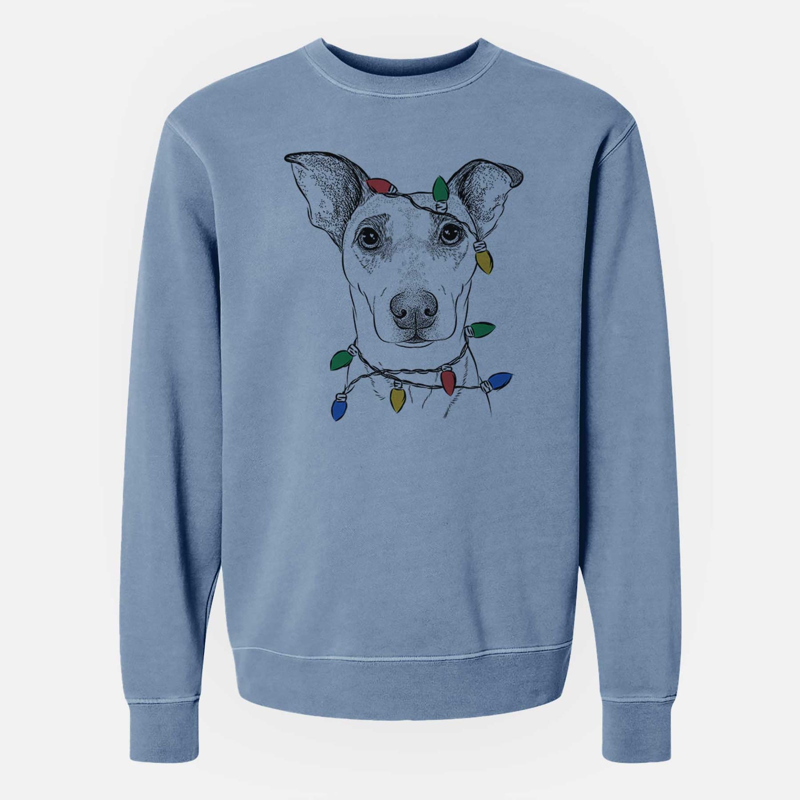 Christmas Lights Georgie Rat the Terrier Mix - Unisex Pigment Dyed Crew Sweatshirt