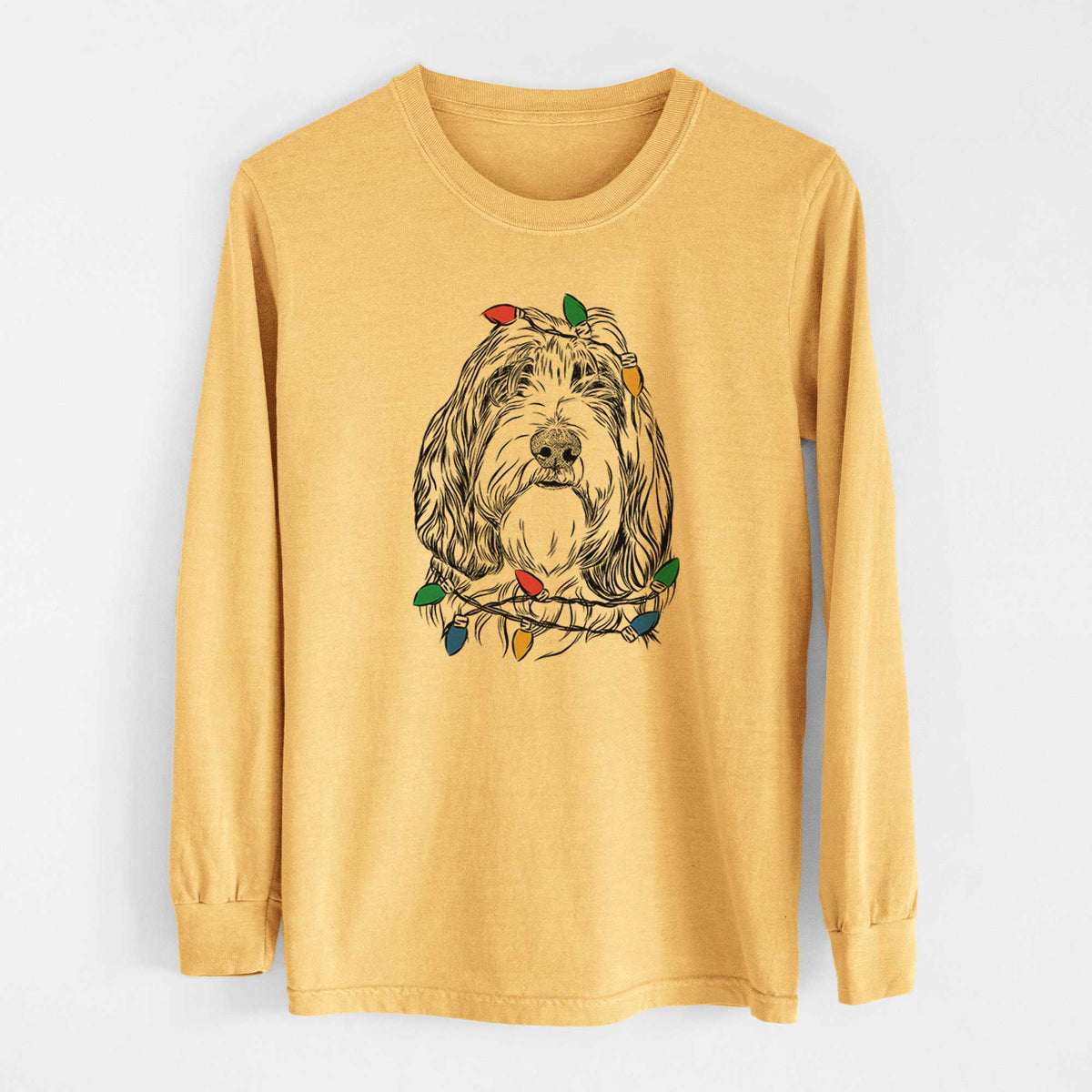 Christmas Lights Gerard the Petit Basset Griffon Vendeen - Heavyweight 100% Cotton Long Sleeve