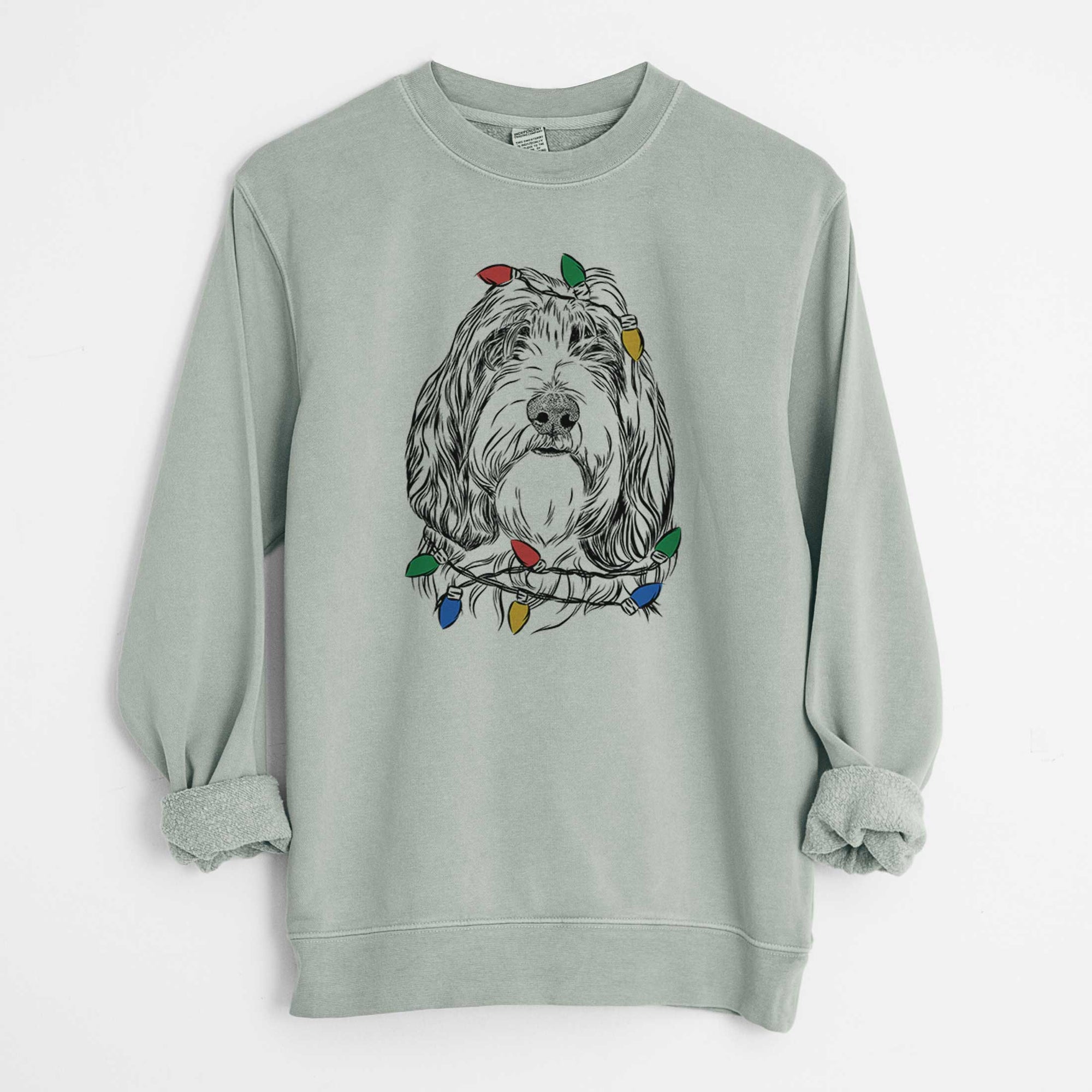 Christmas Lights Gerard the Petit Basset Griffon Vendeen - Unisex Pigment Dyed Crew Sweatshirt