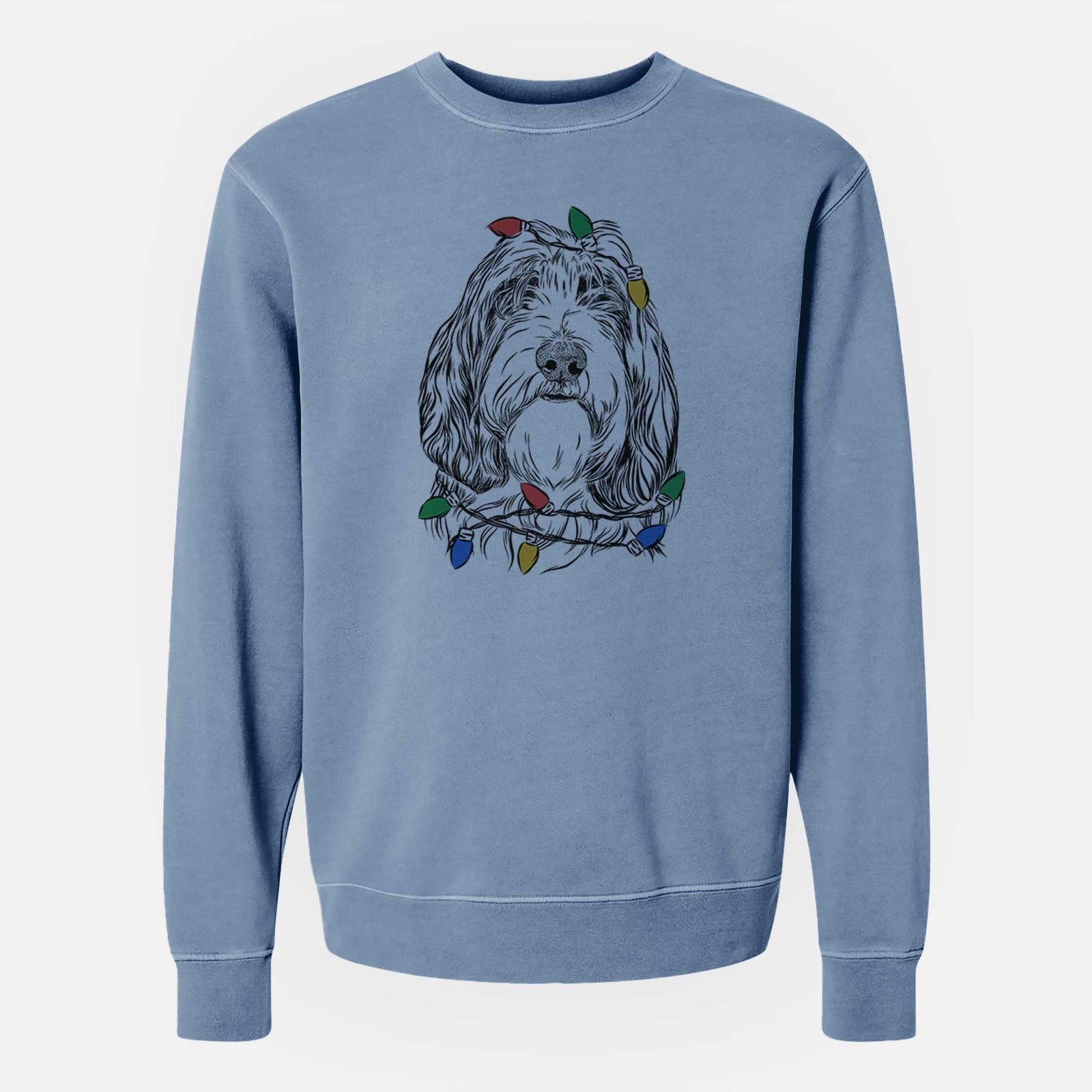 Christmas Lights Gerard the Petit Basset Griffon Vendeen - Unisex Pigment Dyed Crew Sweatshirt