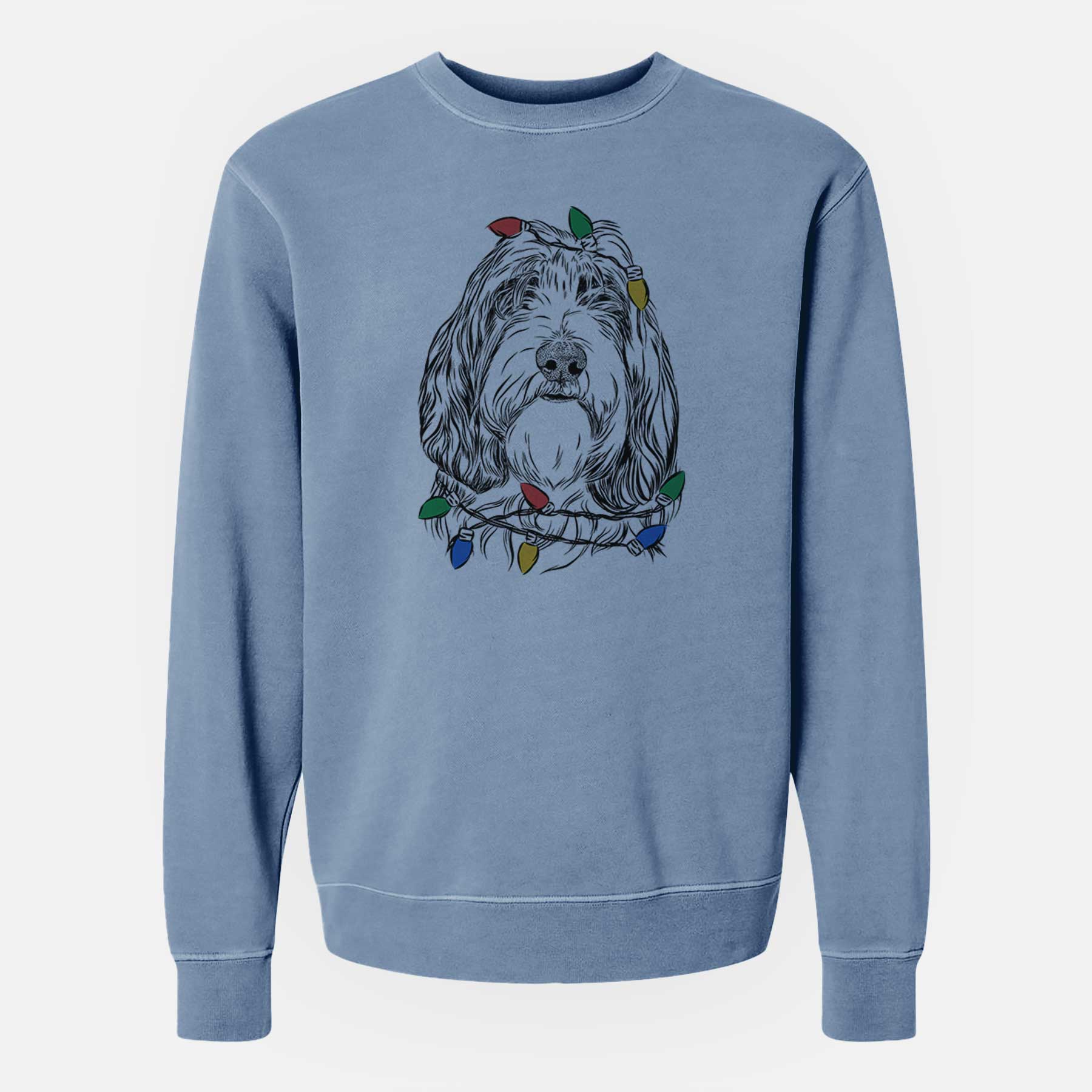 Christmas Lights Gerard the Petit Basset Griffon Vendeen - Unisex Pigment Dyed Crew Sweatshirt