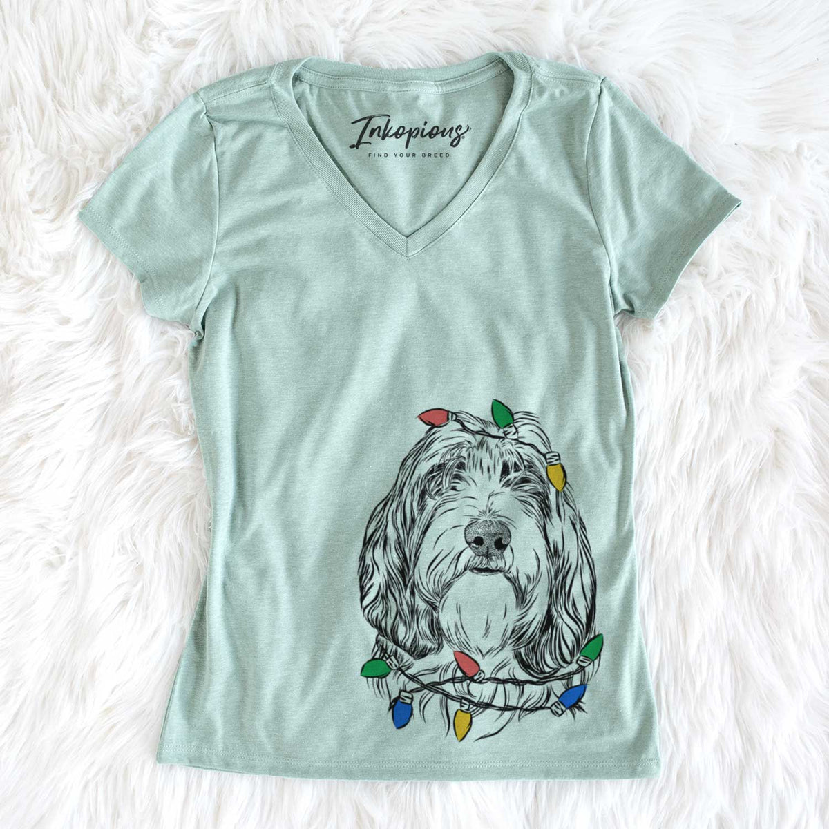 Christmas Lights Gerard the Petit Basset Griffon Vendeen - Women&#39;s V-neck Shirt