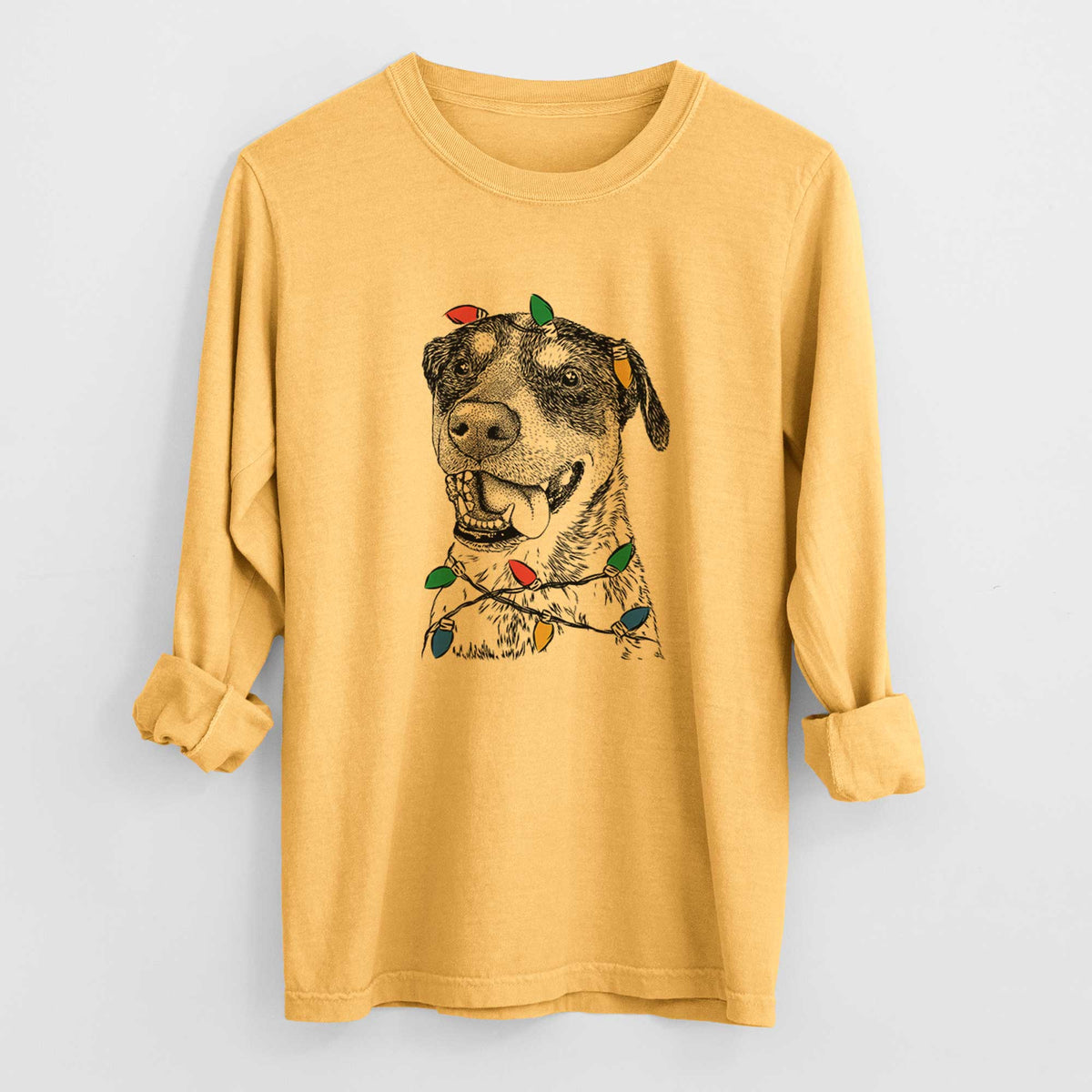 Christmas Lights Gerti the Mixed Breed - Heavyweight 100% Cotton Long Sleeve