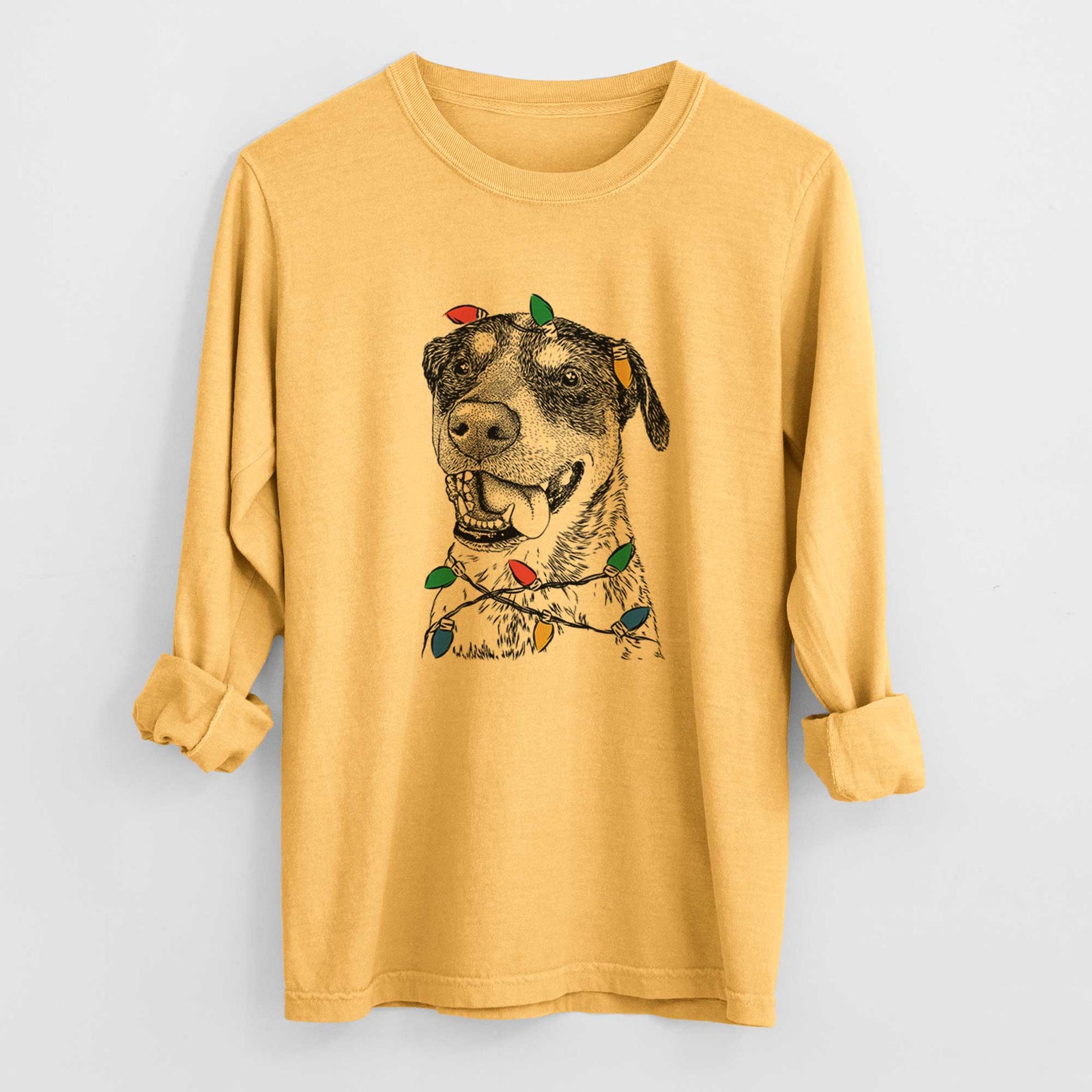 Christmas Lights Gerti the Mixed Breed - Heavyweight 100% Cotton Long Sleeve