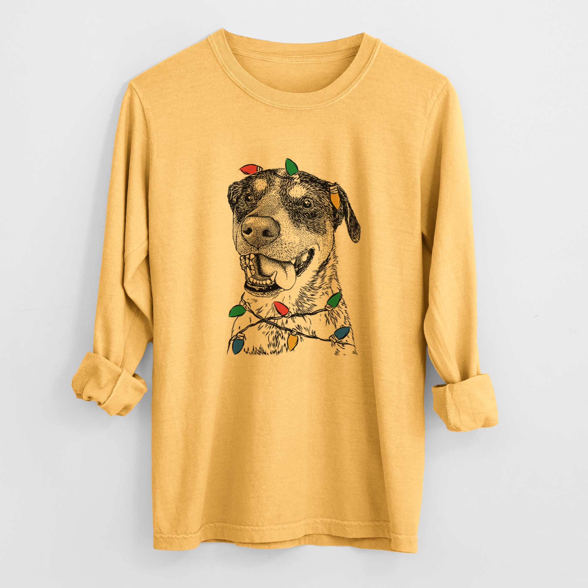 Christmas Lights Gerti the Mixed Breed - Heavyweight 100% Cotton Long Sleeve