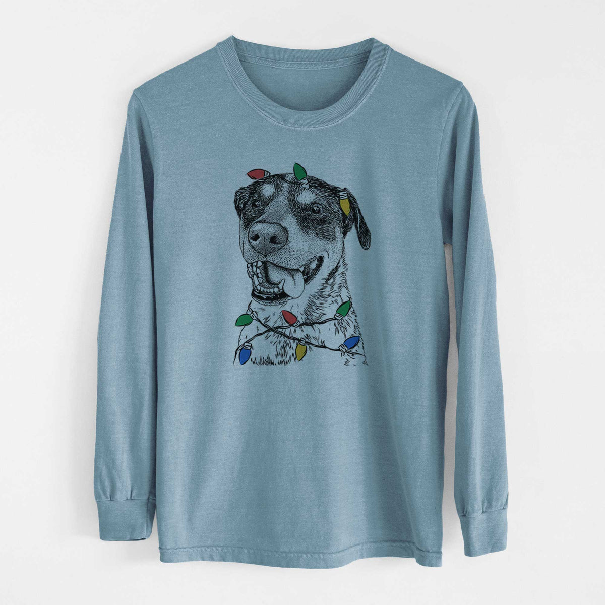 Christmas Lights Gerti the Mixed Breed - Heavyweight 100% Cotton Long Sleeve