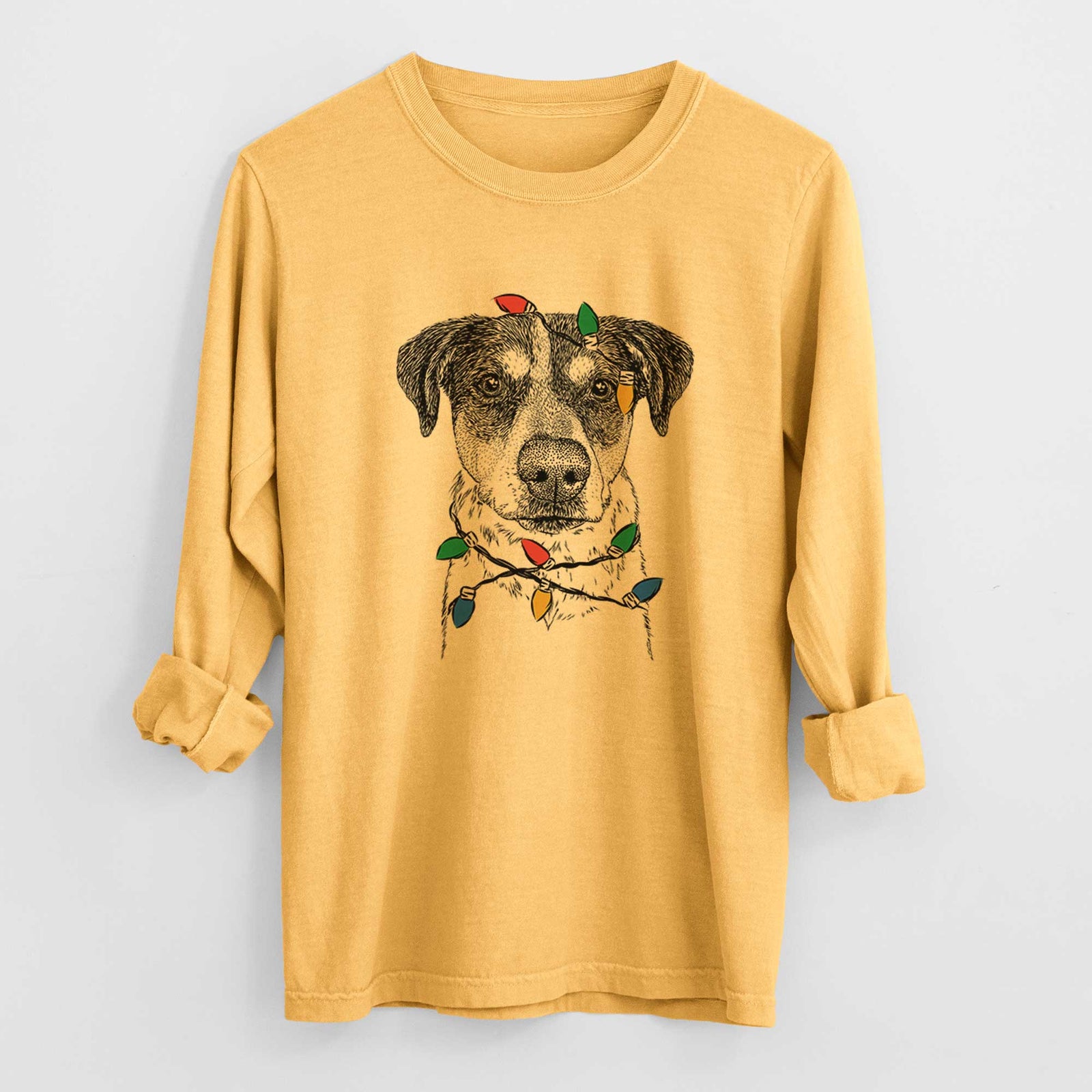 Christmas Lights Gertrude the Mixed Breed - Heavyweight 100% Cotton Long Sleeve