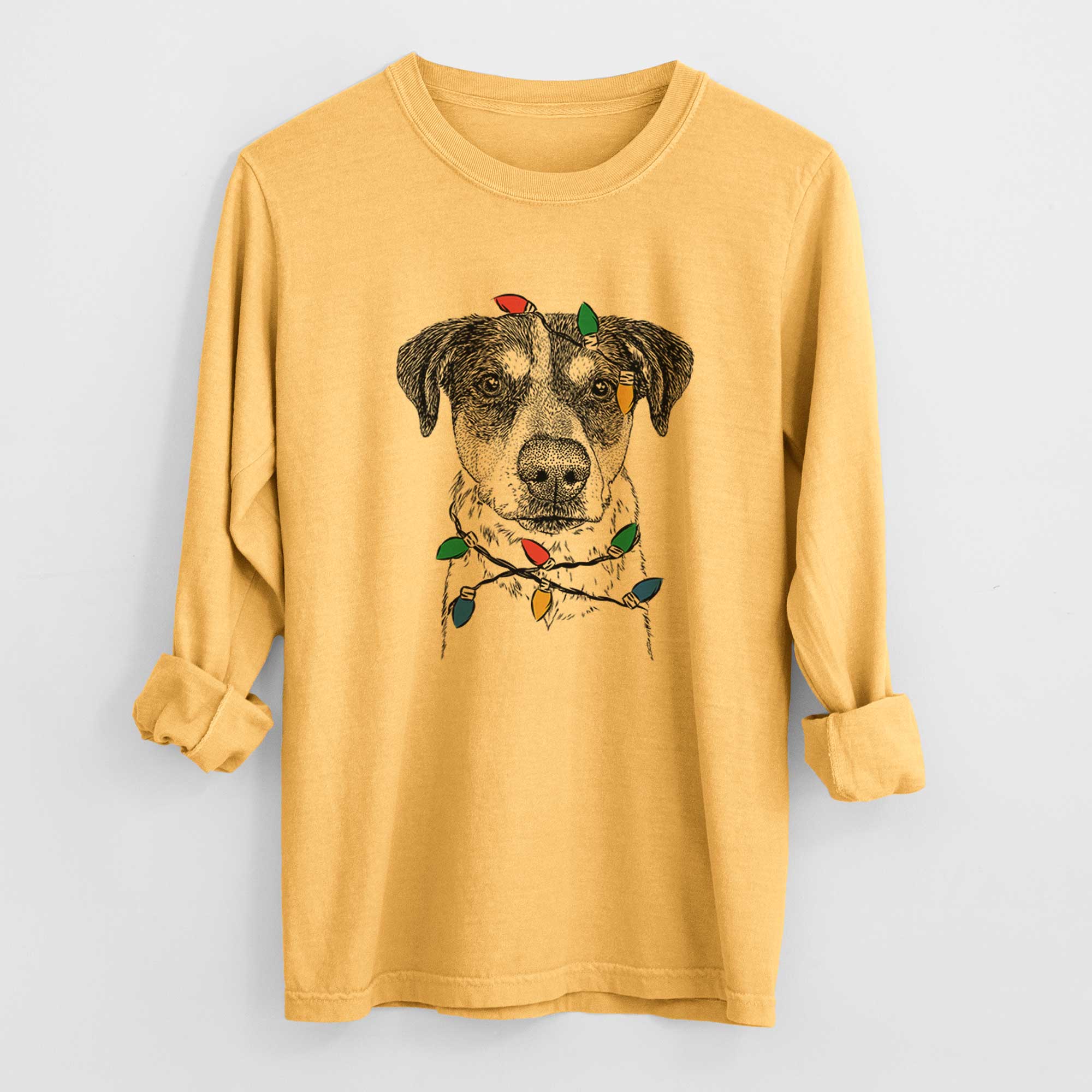 Christmas Lights Gertrude the Mixed Breed - Heavyweight 100% Cotton Long Sleeve