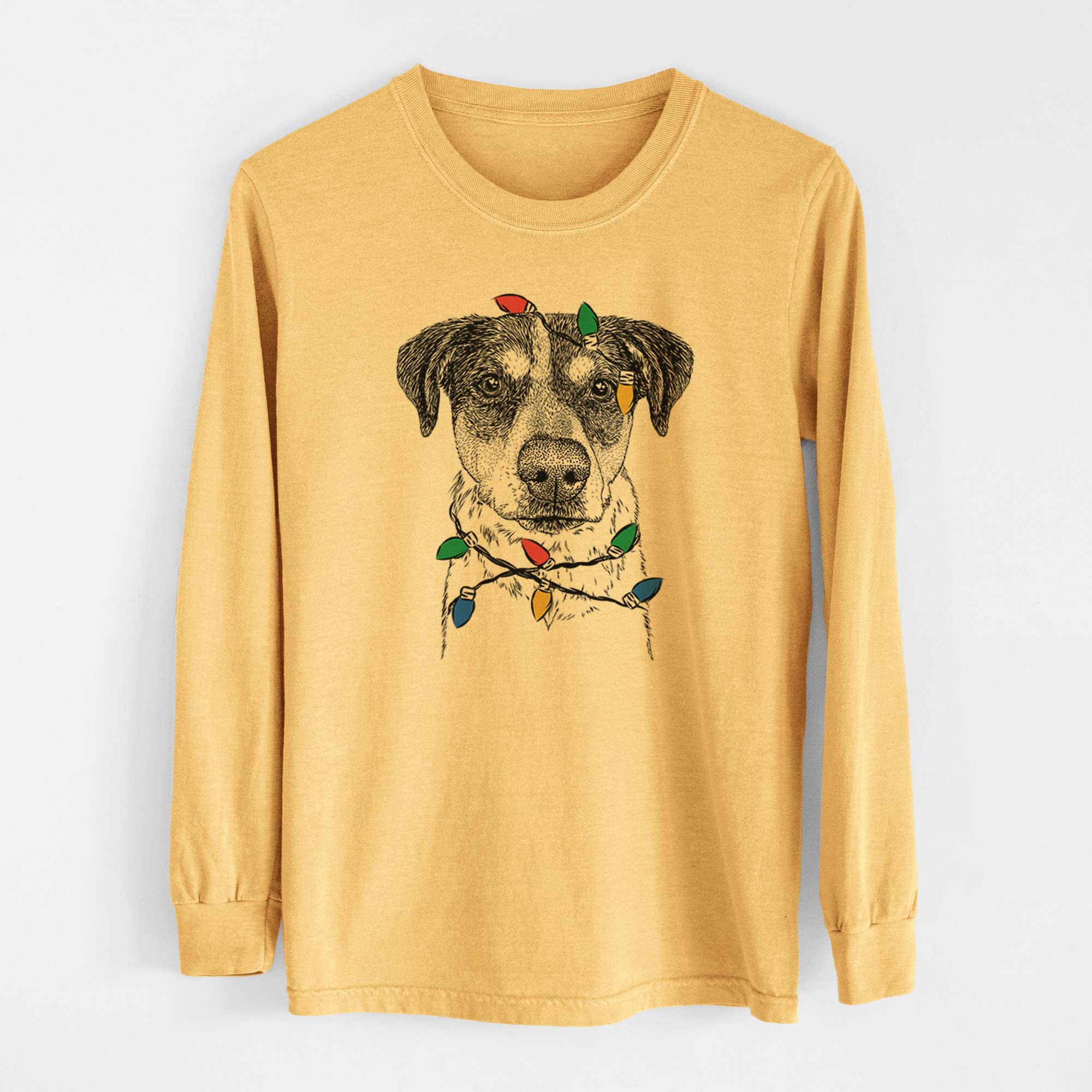 Christmas Lights Gertrude the Mixed Breed - Heavyweight 100% Cotton Long Sleeve