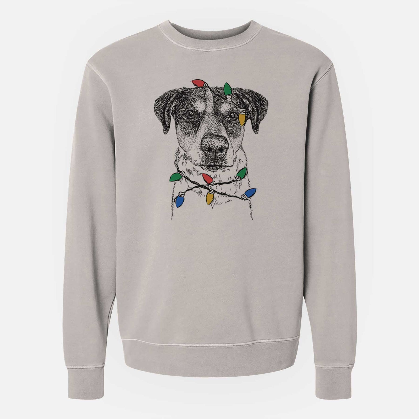 Christmas Lights Gertrude the Mixed Breed - Unisex Pigment Dyed Crew Sweatshirt