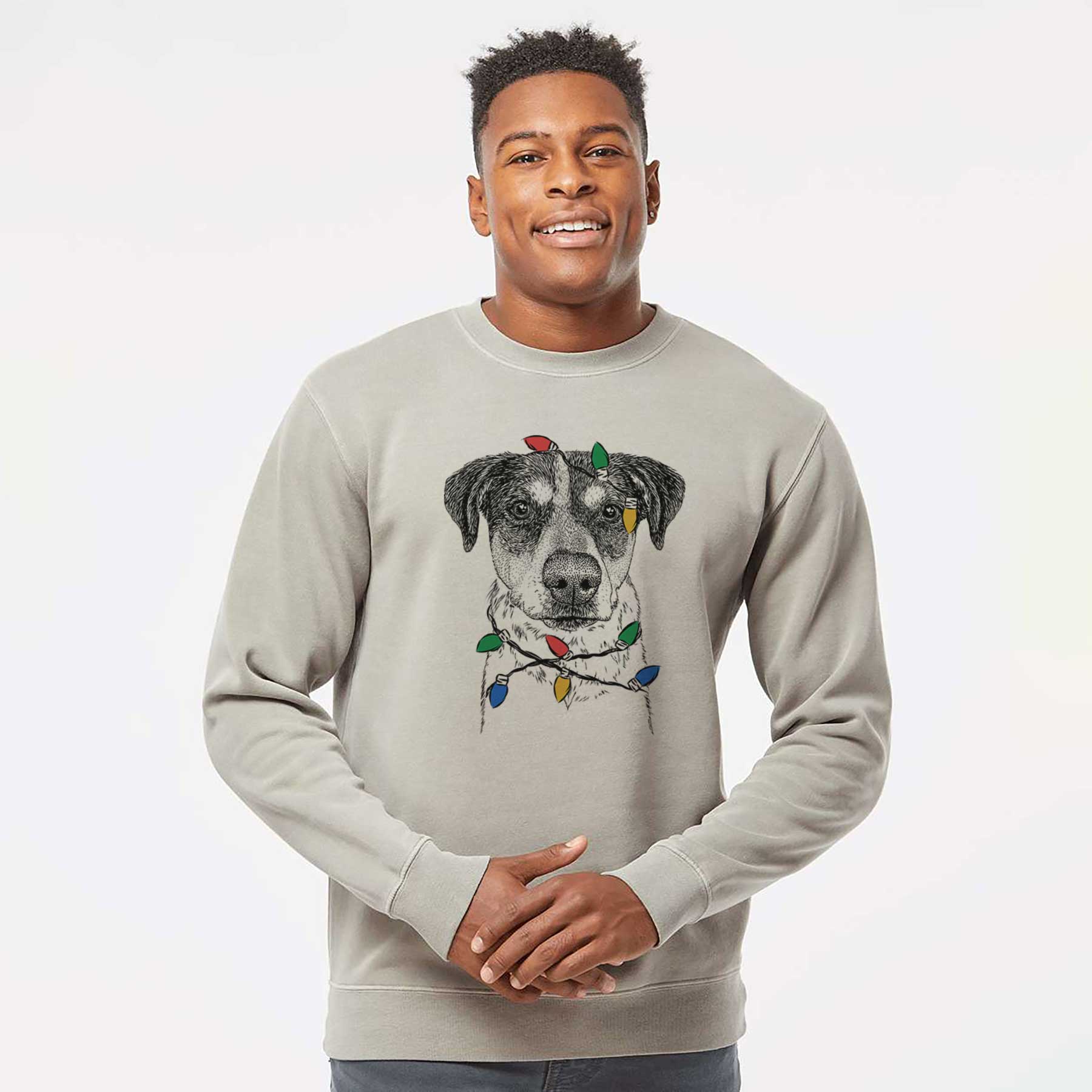 Christmas Lights Gertrude the Mixed Breed - Unisex Pigment Dyed Crew Sweatshirt