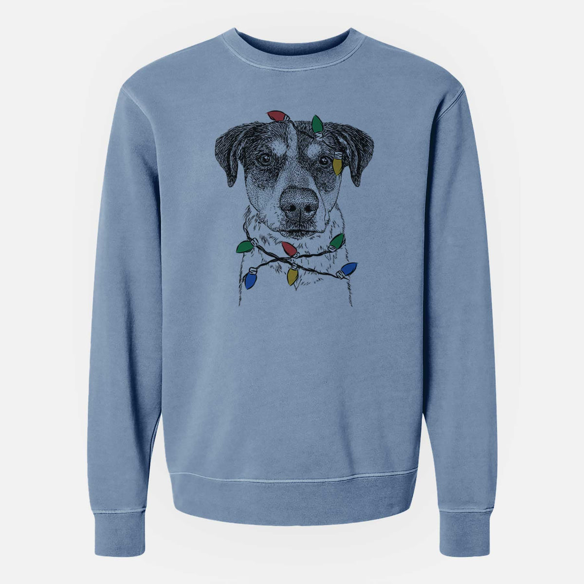 Christmas Lights Gertrude the Mixed Breed - Unisex Pigment Dyed Crew Sweatshirt
