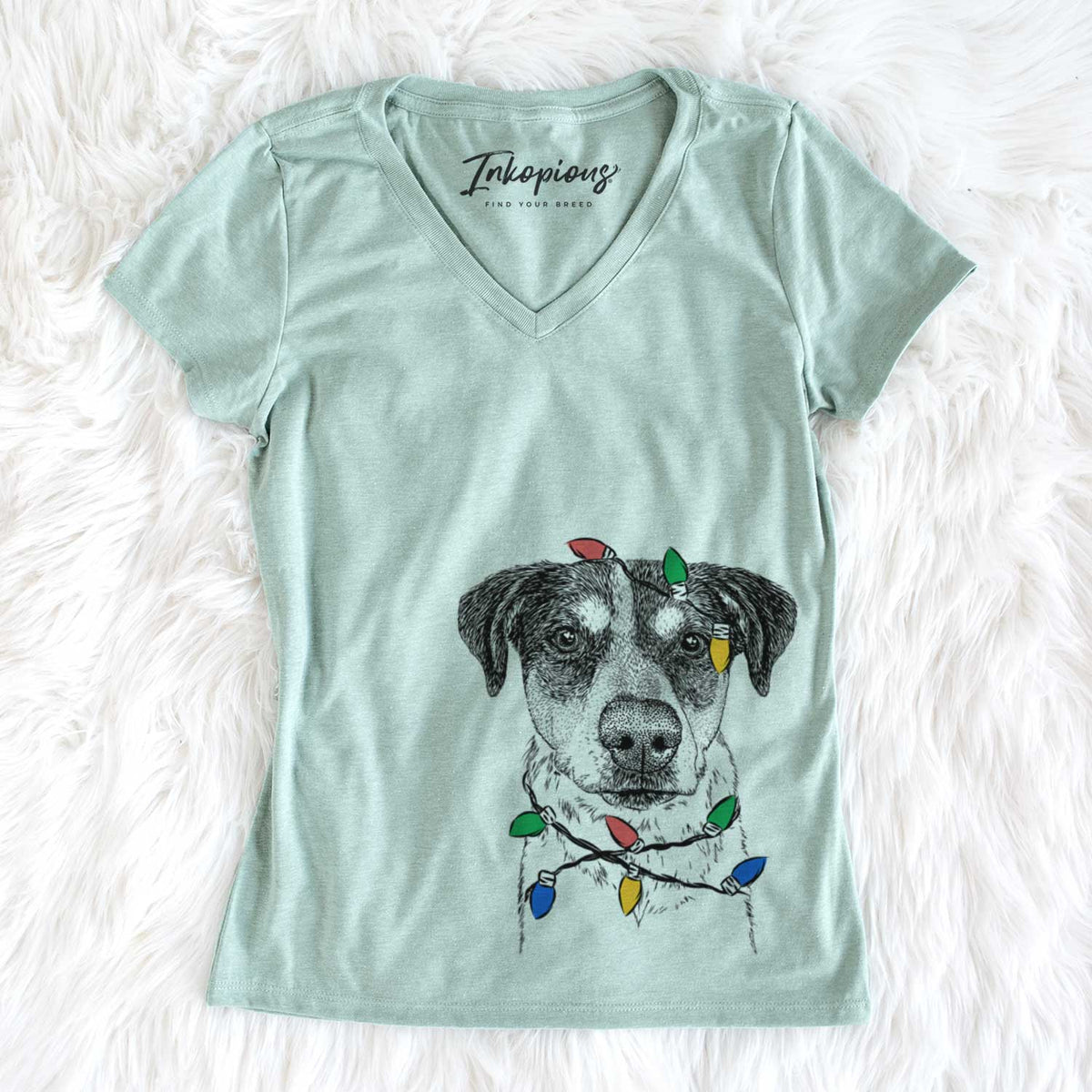 Christmas Lights Gertrude the Mixed Breed - Women&#39;s V-neck Shirt