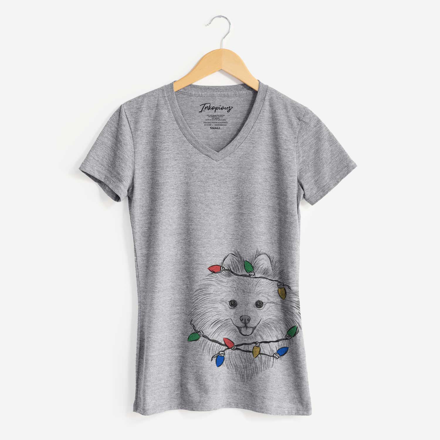 Christmas Lights GiGi the Pomeranian - Women's V-neck Shirt