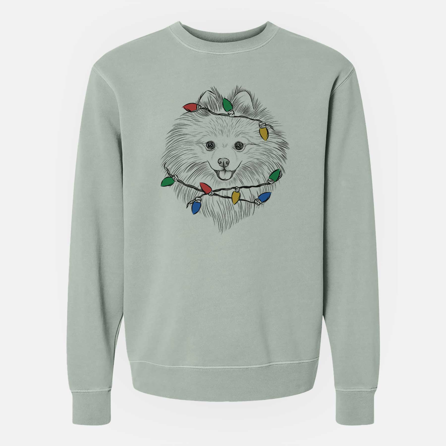 Christmas Lights GiGi the Pomeranian - Unisex Pigment Dyed Crew Sweatshirt