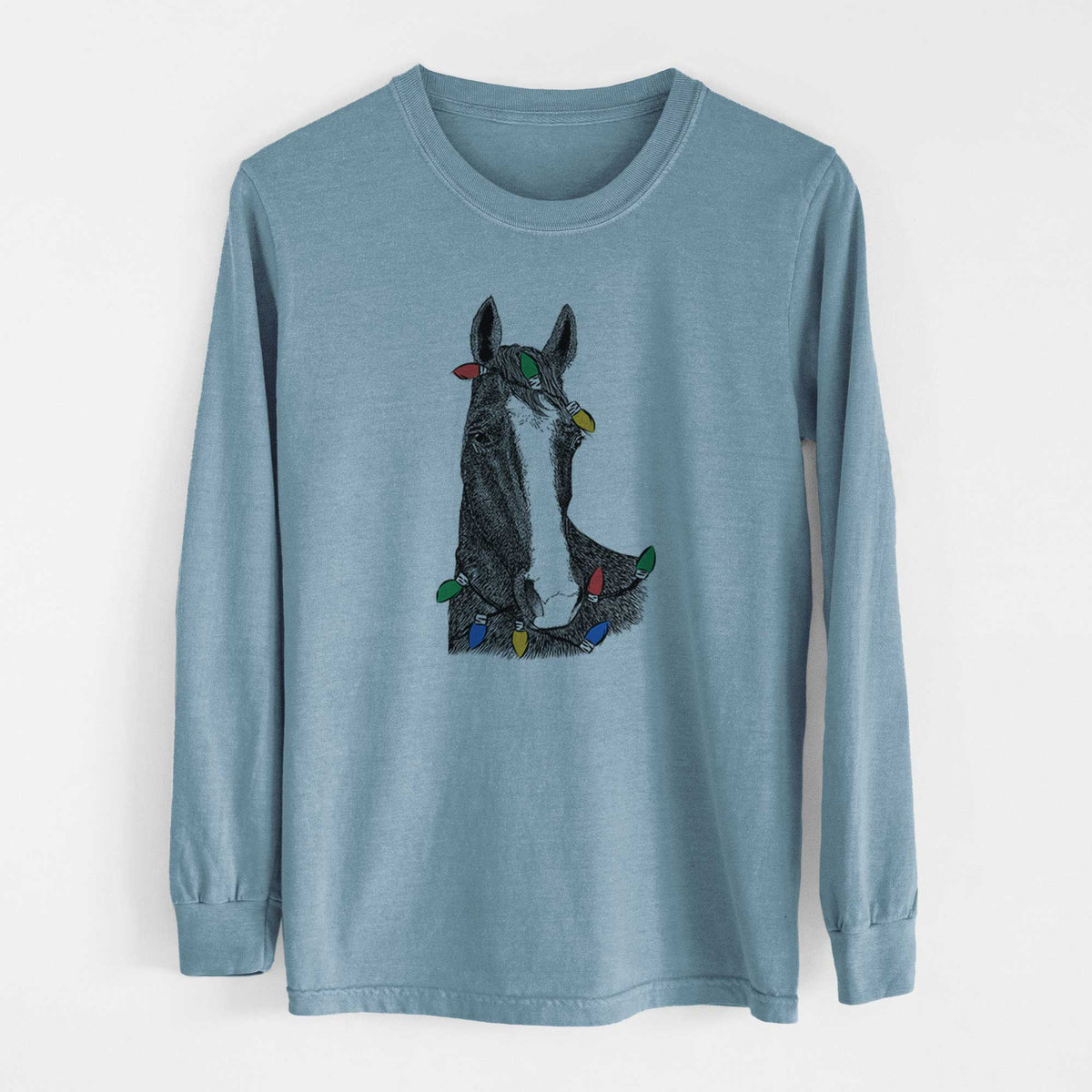 Christmas Lights Gibson the Tennessee Walking Horse - Heavyweight 100% Cotton Long Sleeve