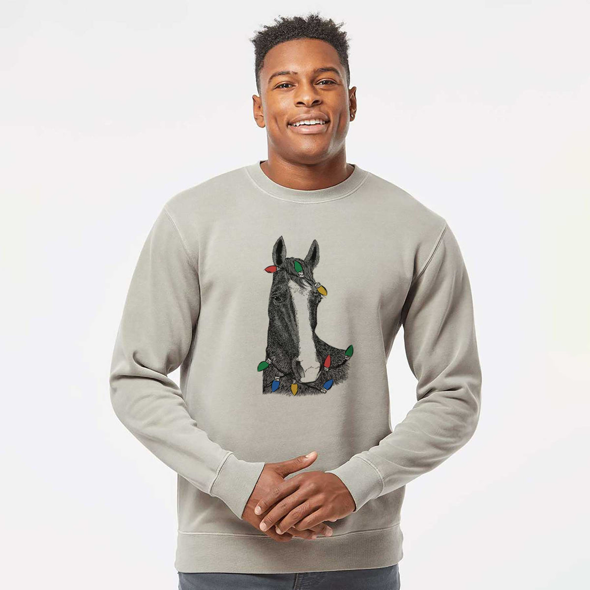 Christmas Lights Gibson the Tennessee Walking Horse - Unisex Pigment Dyed Crew Sweatshirt