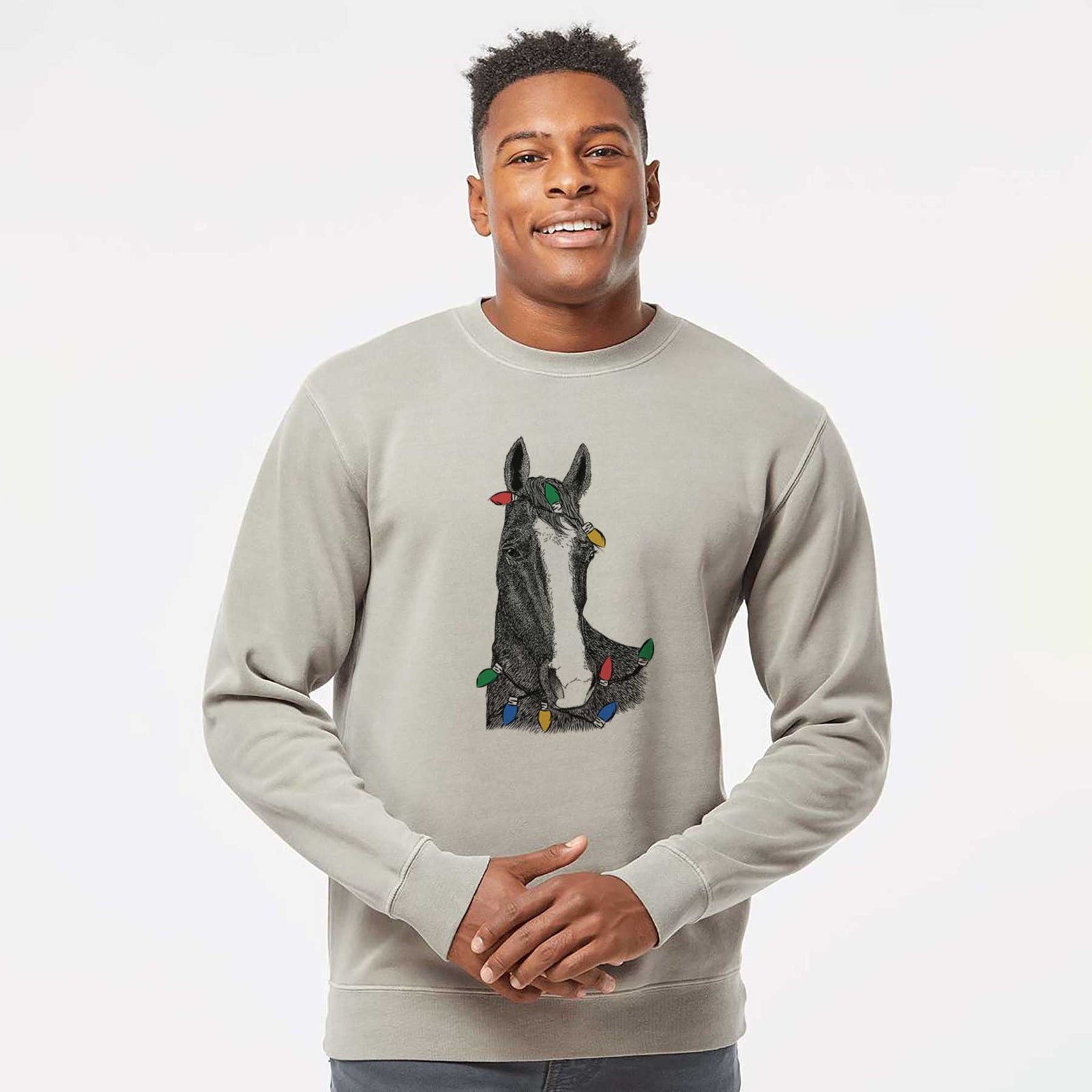 Christmas Lights Gibson the Tennessee Walking Horse - Unisex Pigment Dyed Crew Sweatshirt