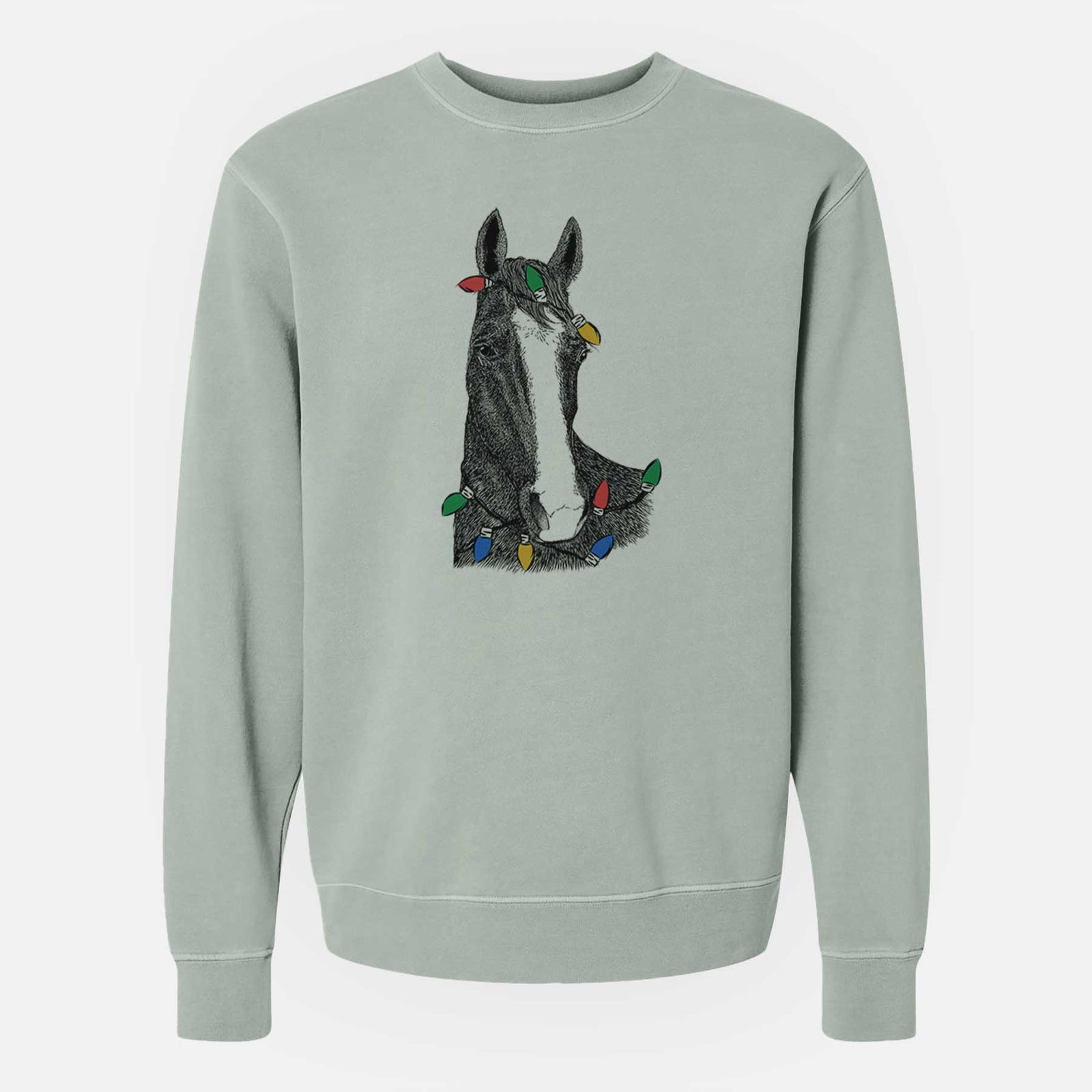 Christmas Lights Gibson the Tennessee Walking Horse - Unisex Pigment Dyed Crew Sweatshirt