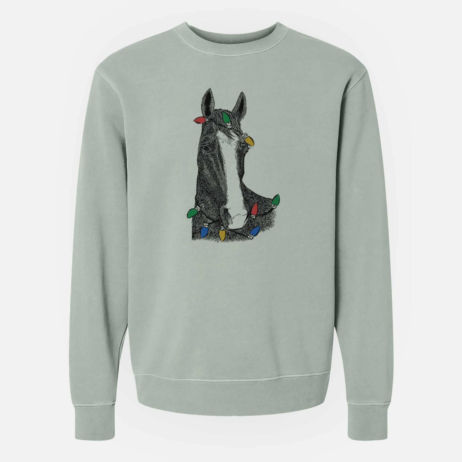 Christmas Lights Gibson the Tennessee Walking Horse - Unisex Pigment Dyed Crew Sweatshirt