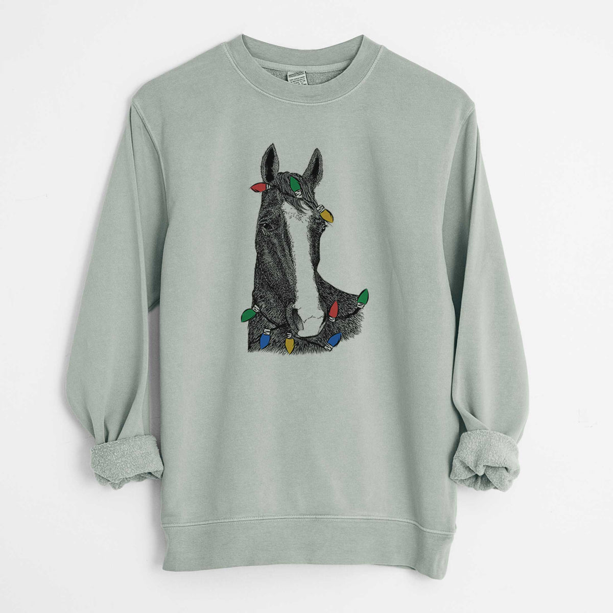 Christmas Lights Gibson the Tennessee Walking Horse - Unisex Pigment Dyed Crew Sweatshirt