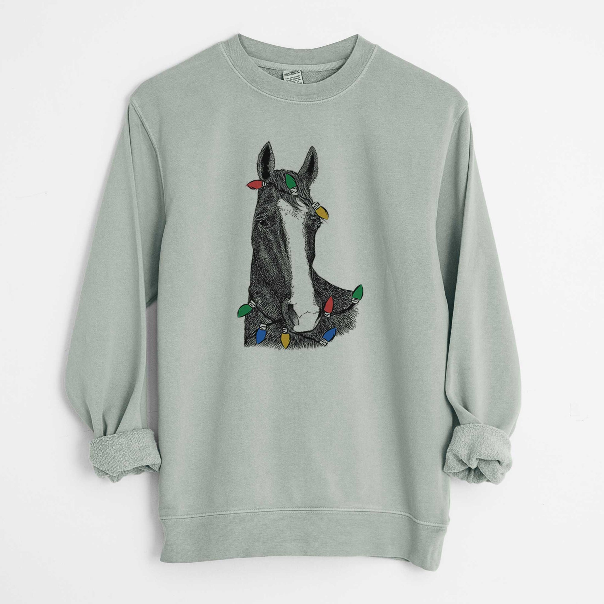 Christmas Lights Gibson the Tennessee Walking Horse - Unisex Pigment Dyed Crew Sweatshirt