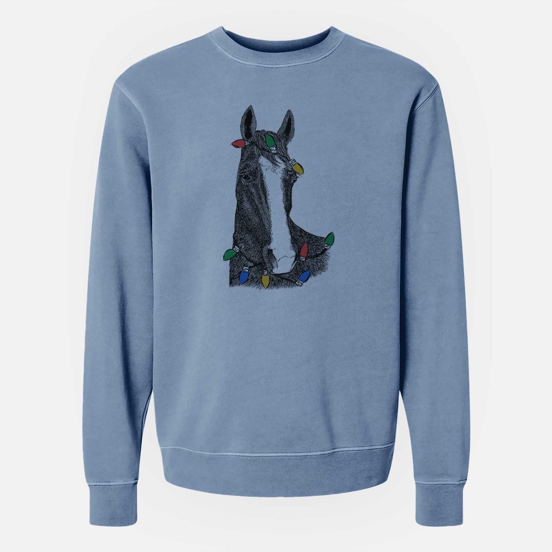 Christmas Lights Gibson the Tennessee Walking Horse - Unisex Pigment Dyed Crew Sweatshirt