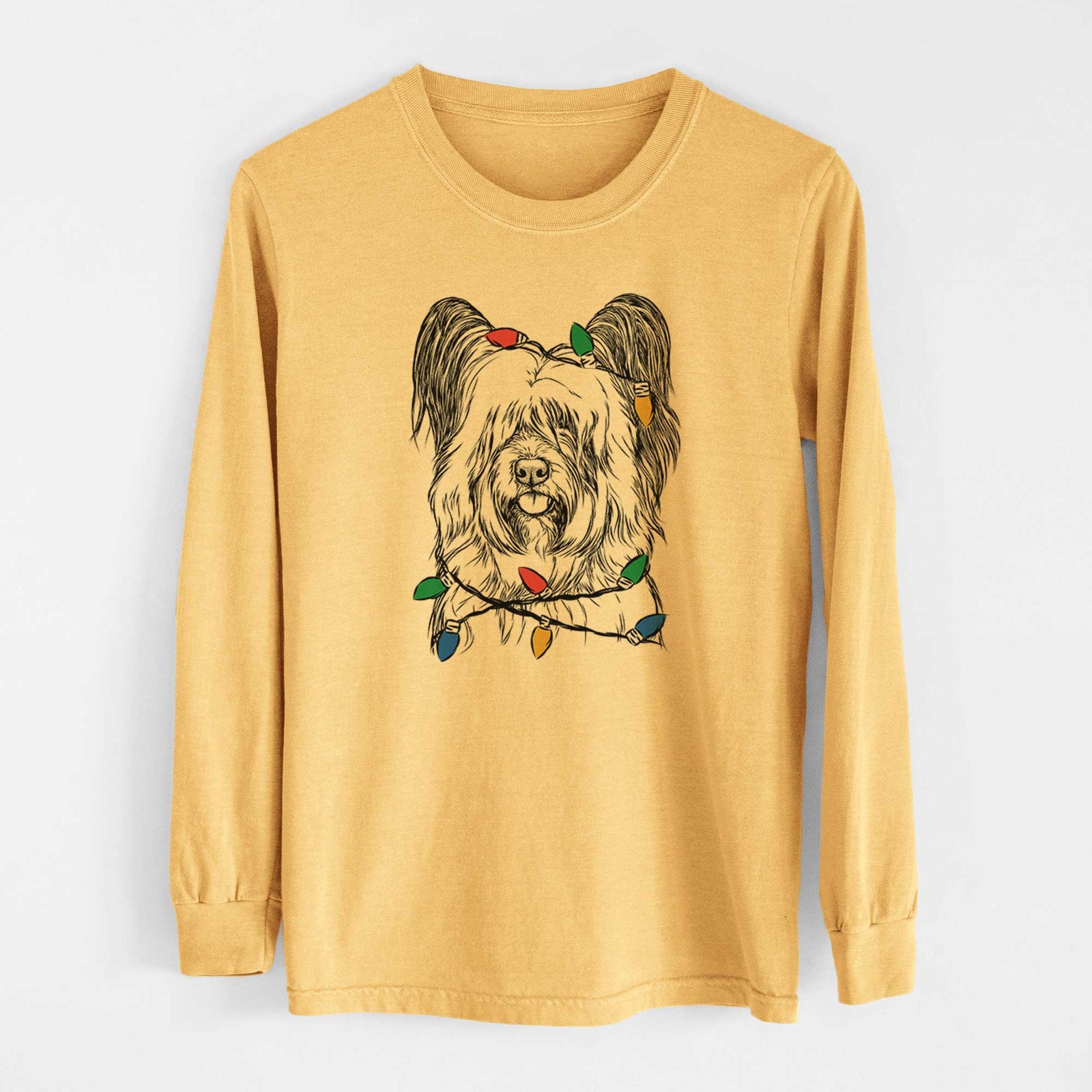 Christmas Lights Gideon the Skye Terrier - Heavyweight 100% Cotton Long Sleeve