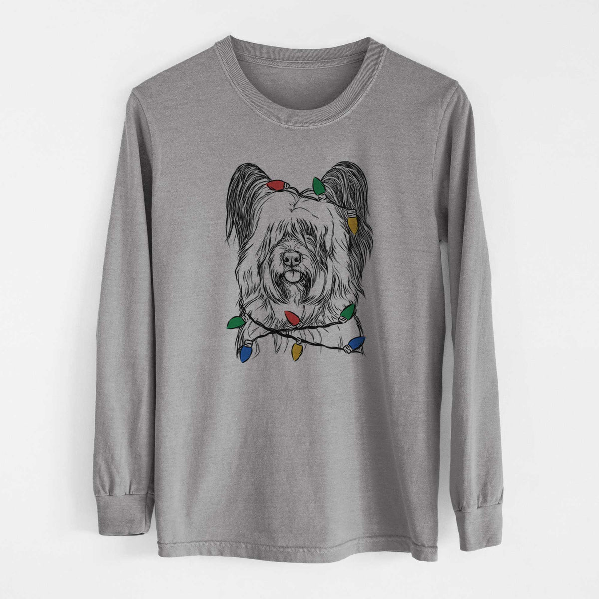Christmas Lights Gideon the Skye Terrier - Heavyweight 100% Cotton Long Sleeve