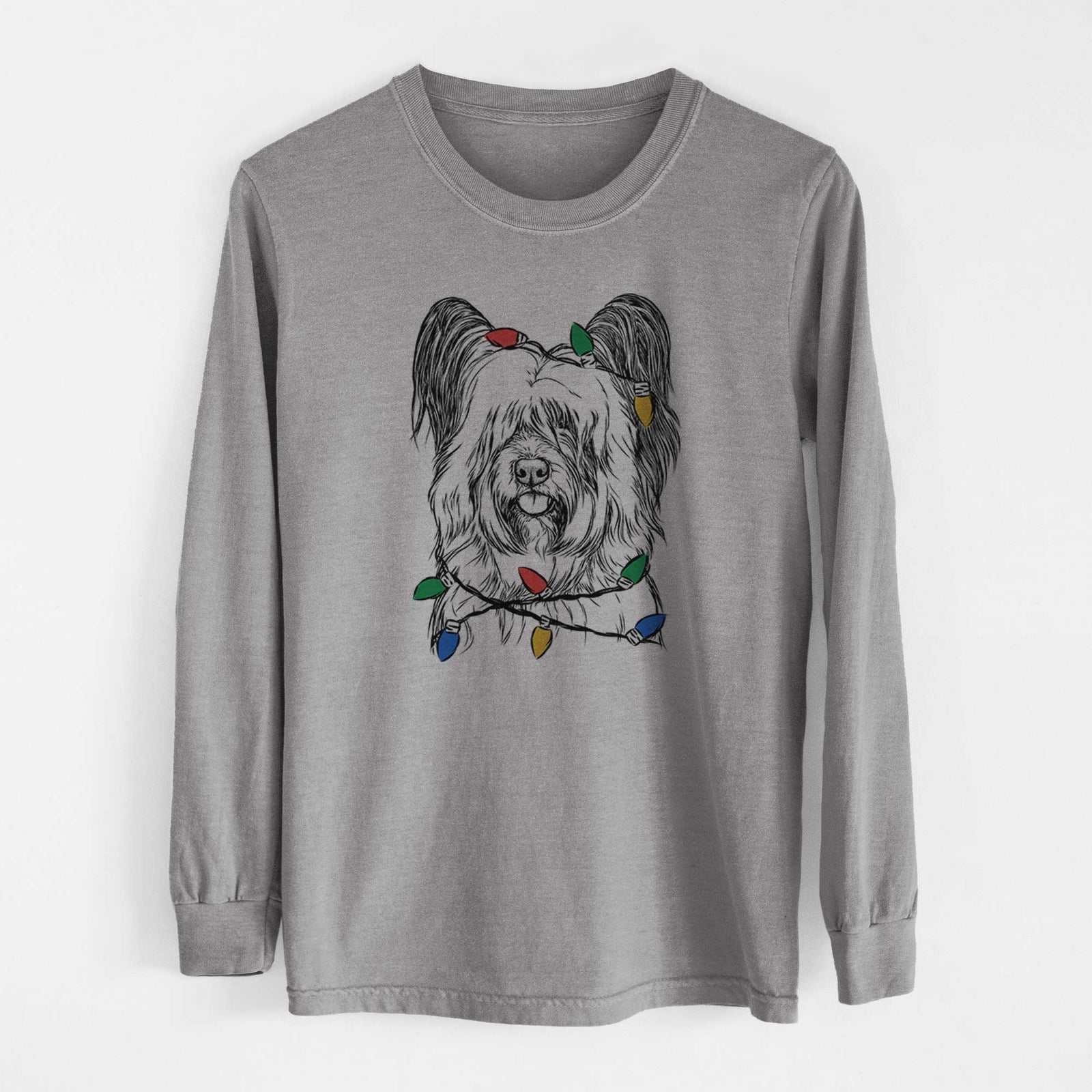 Christmas Lights Gideon the Skye Terrier - Heavyweight 100% Cotton Long Sleeve