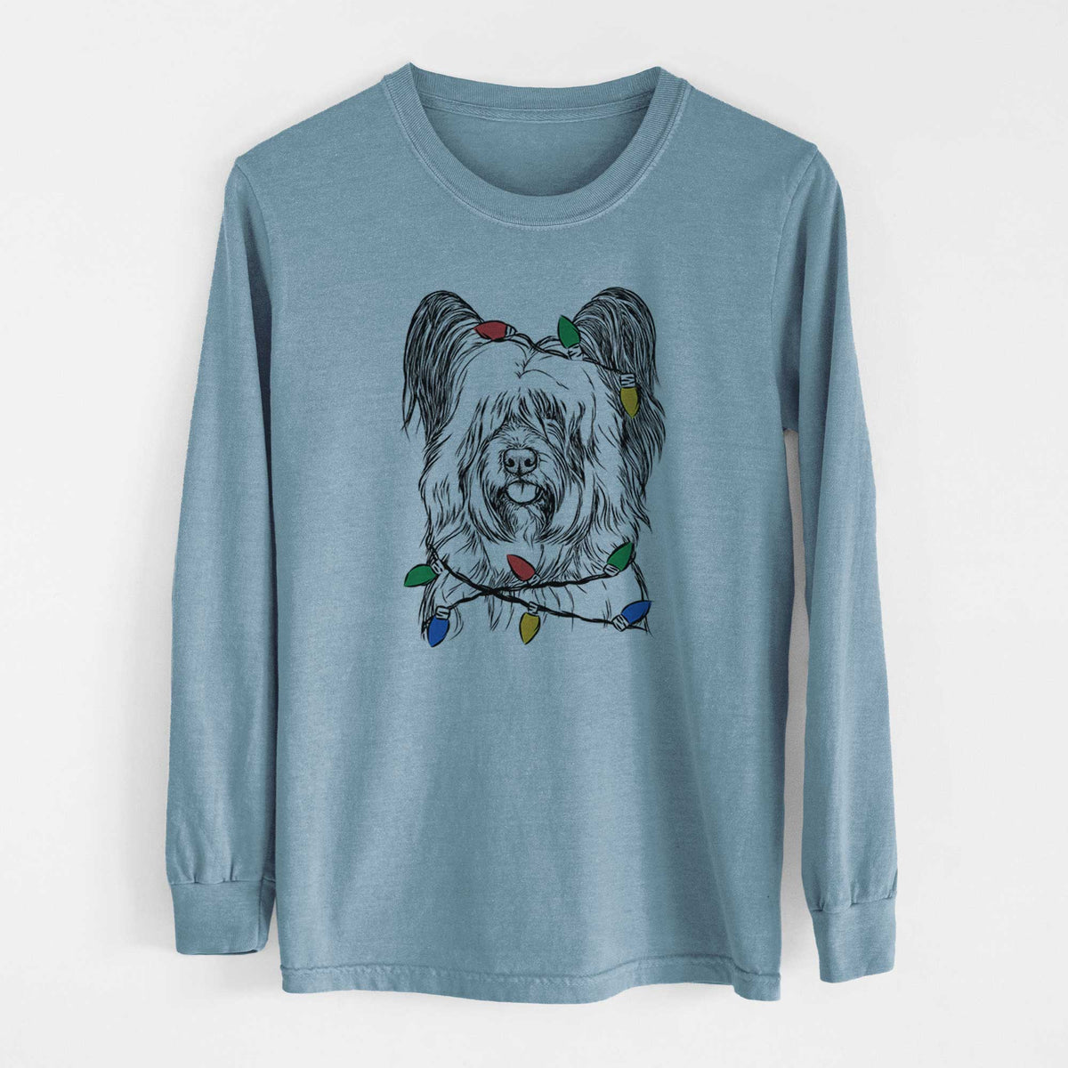 Christmas Lights Gideon the Skye Terrier - Heavyweight 100% Cotton Long Sleeve