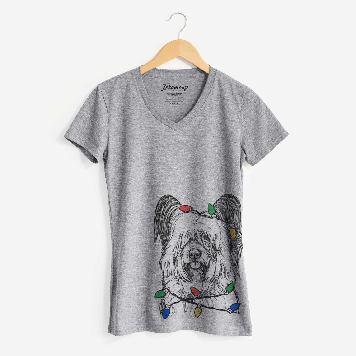 Christmas Lights Gideon the Skye Terrier - Women's V-neck Shirt