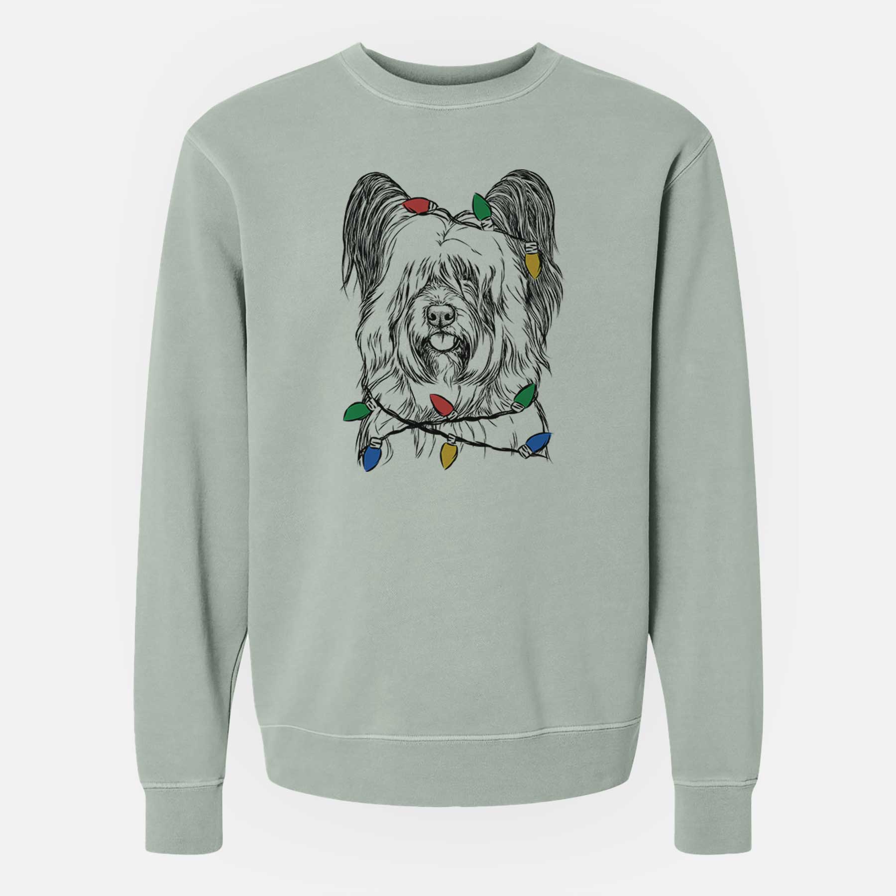 Christmas Lights Gideon the Skye Terrier - Unisex Pigment Dyed Crew Sweatshirt