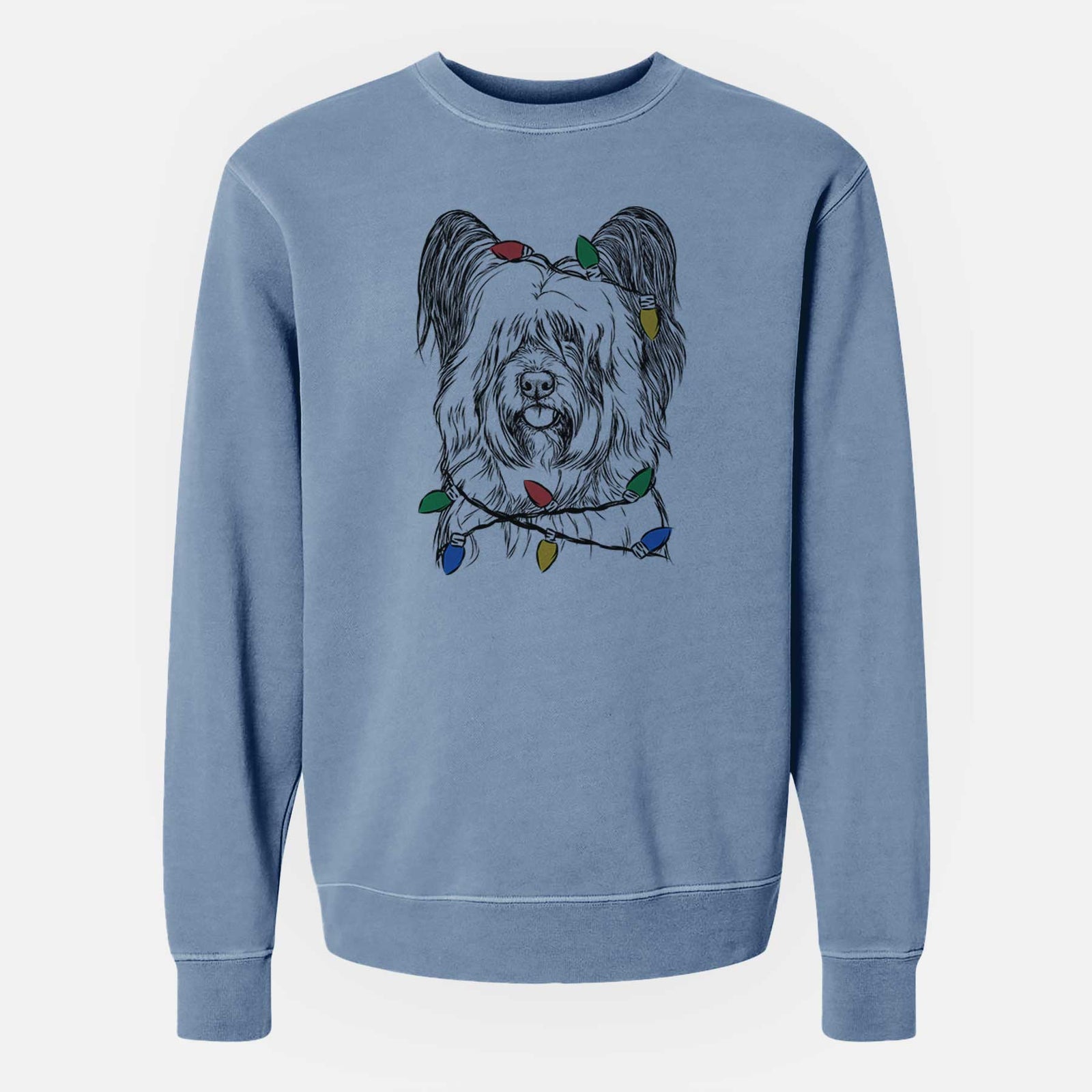 Christmas Lights Gideon the Skye Terrier - Unisex Pigment Dyed Crew Sweatshirt