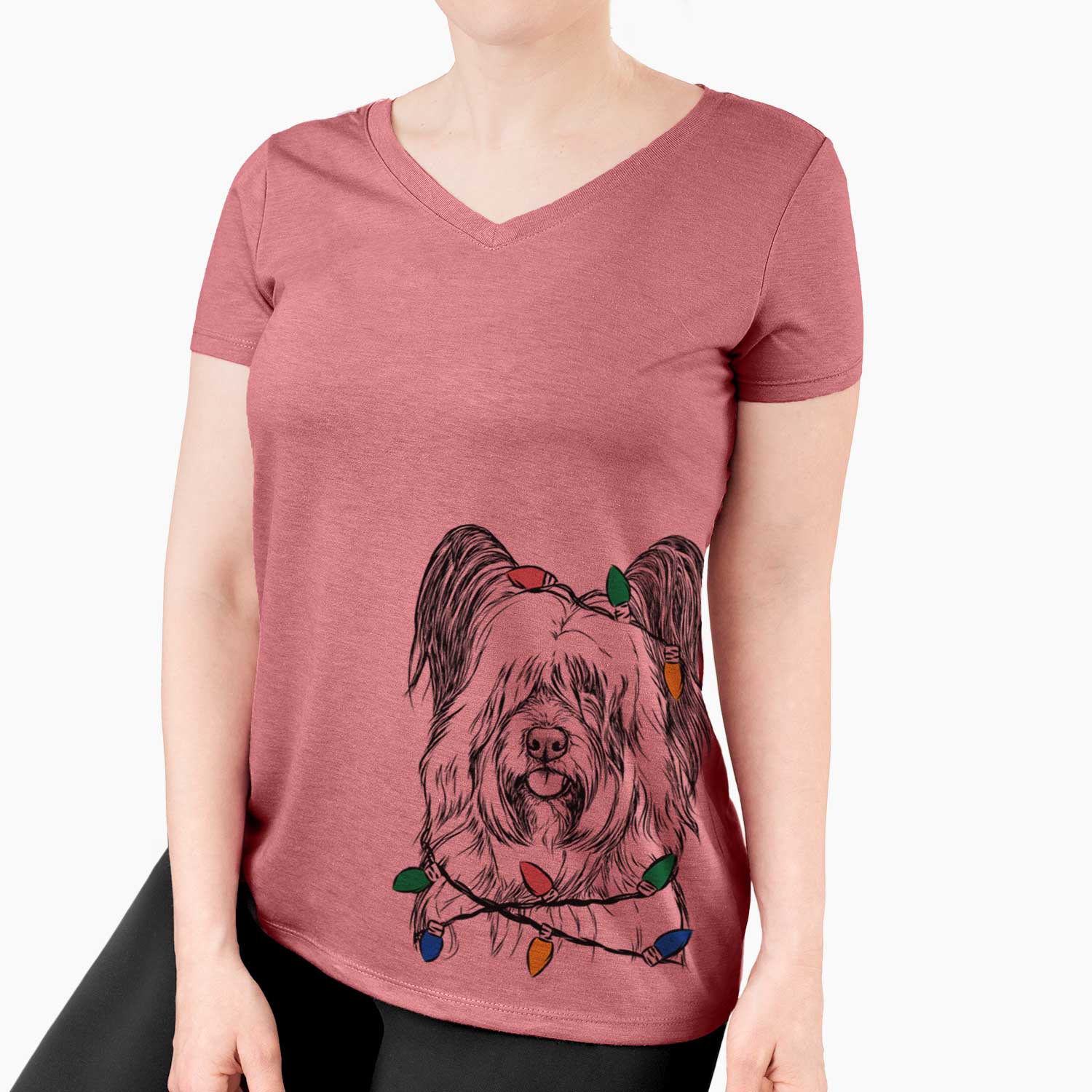 Christmas Lights Gideon the Skye Terrier - Women's V-neck Shirt