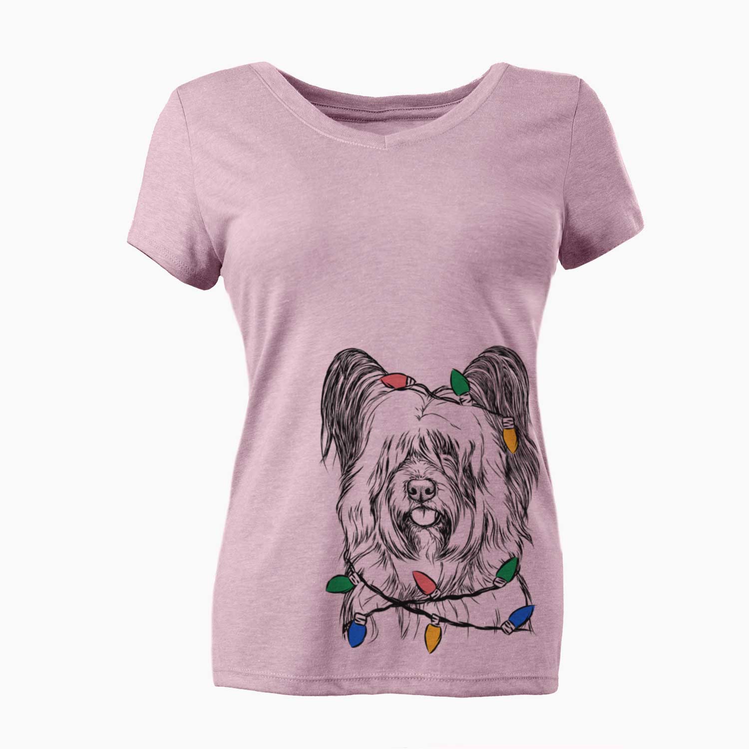 Christmas Lights Gideon the Skye Terrier - Women's V-neck Shirt