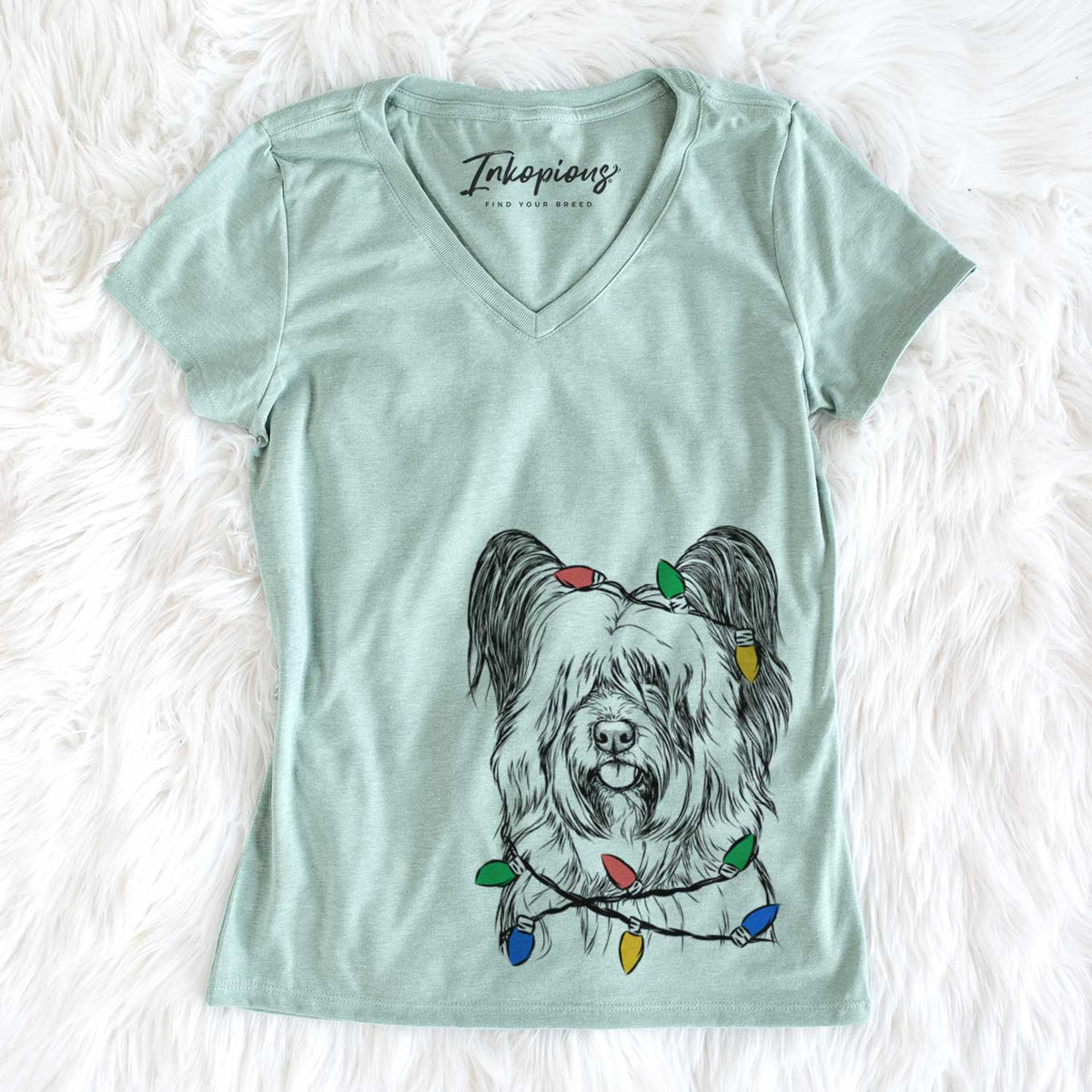 Christmas Lights Gideon the Skye Terrier - Women&#39;s V-neck Shirt