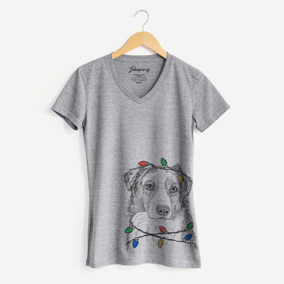 Christmas Lights Ginger the Australian Shepherd - Women's V-neck Shirt