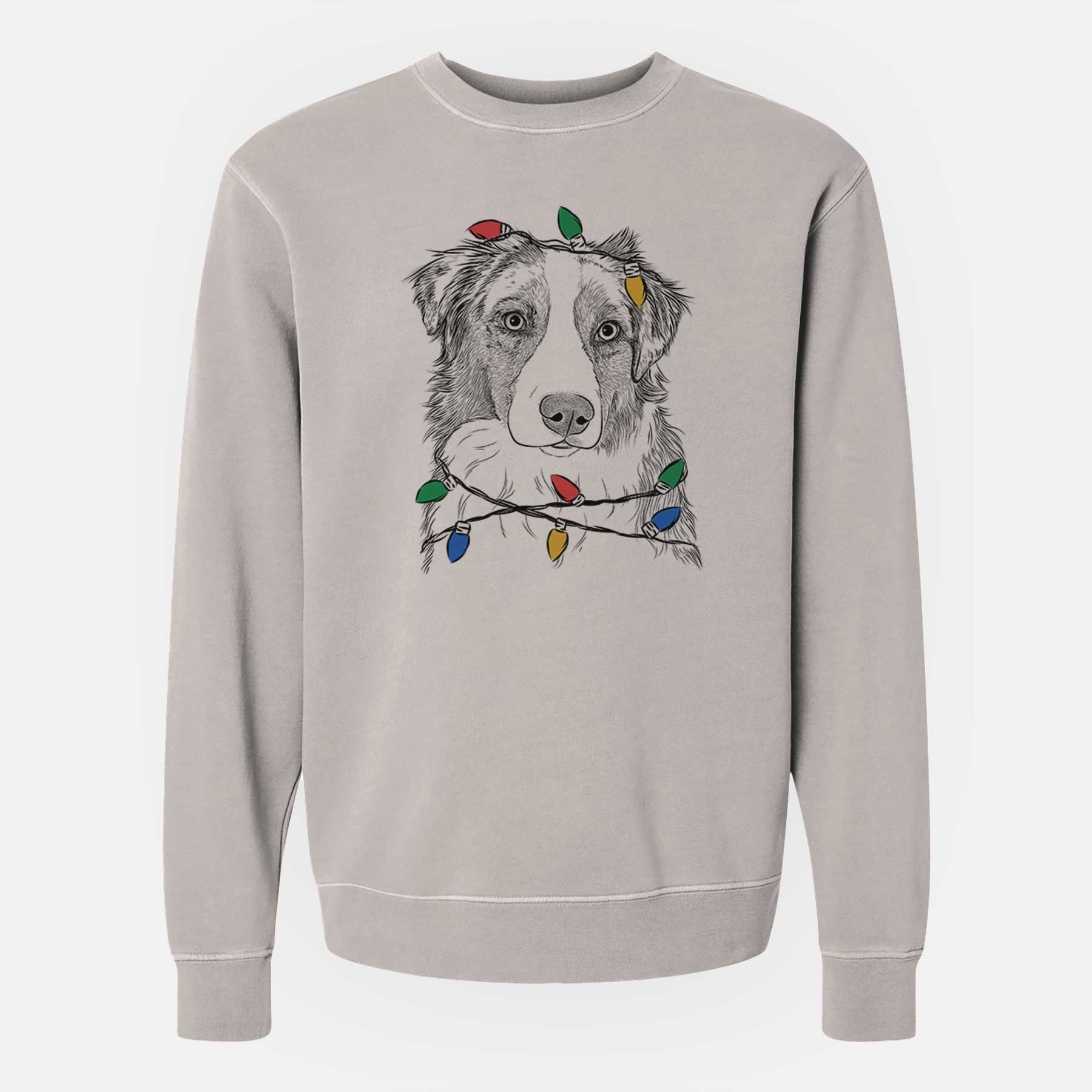 Christmas Lights Ginger the Australian Shepherd - Unisex Pigment Dyed Crew Sweatshirt