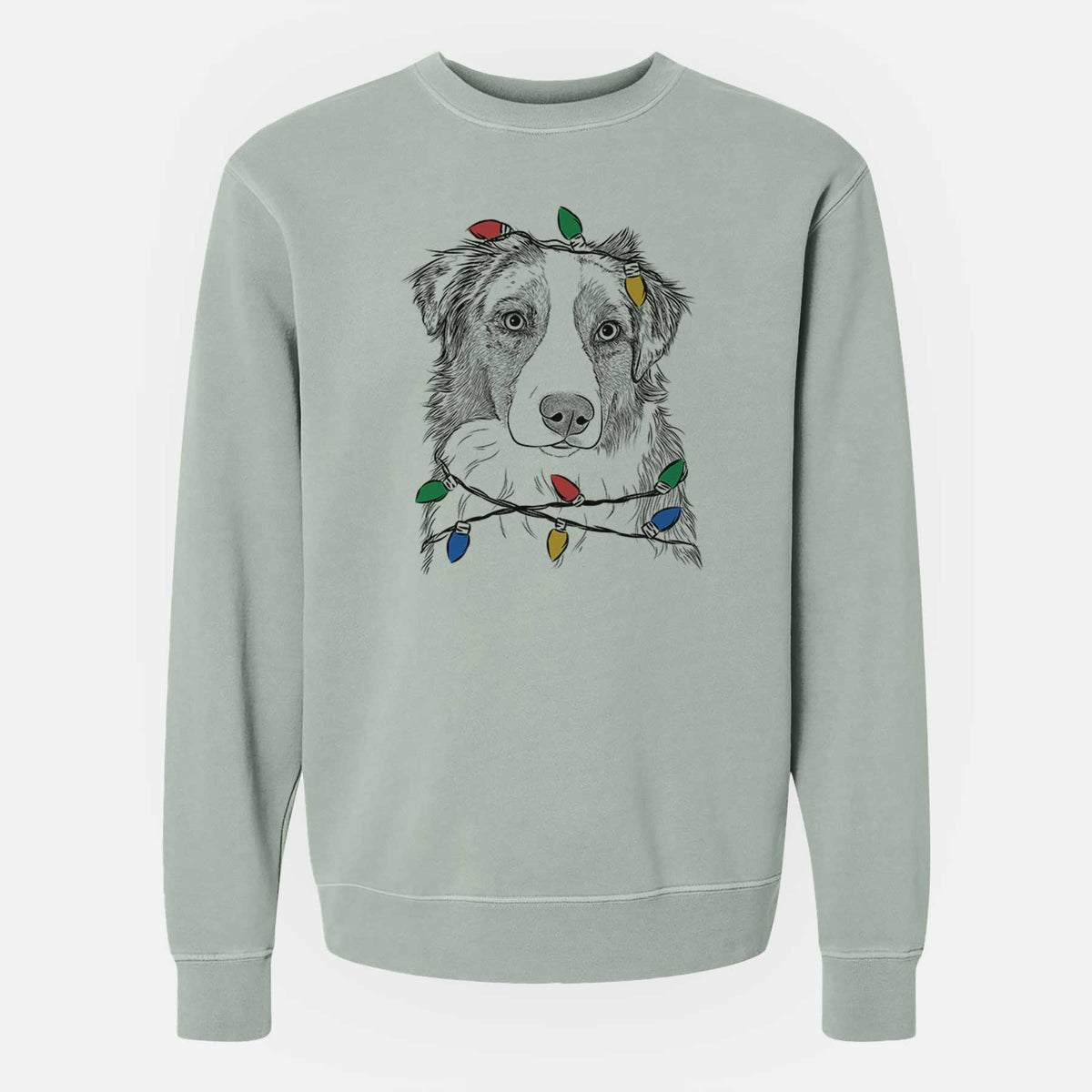 Christmas Lights Ginger the Australian Shepherd - Unisex Pigment Dyed Crew Sweatshirt