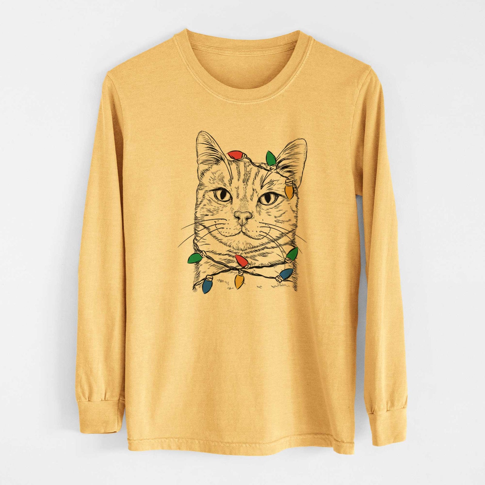 Christmas Lights Ginger Tom the Tabby Cat - Heavyweight 100% Cotton Long Sleeve