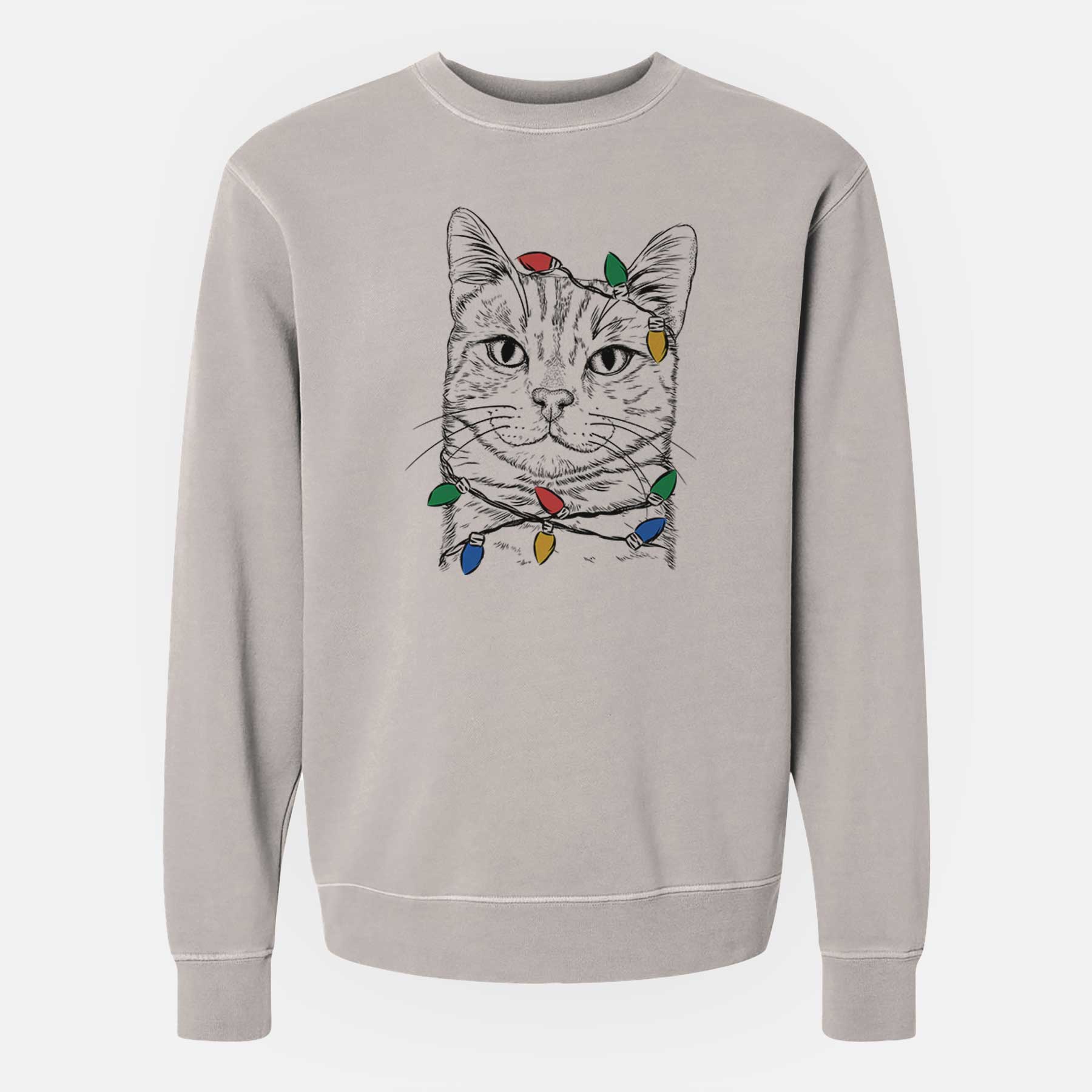 Christmas Lights Ginger Tom the Tabby Cat - Unisex Pigment Dyed Crew Sweatshirt