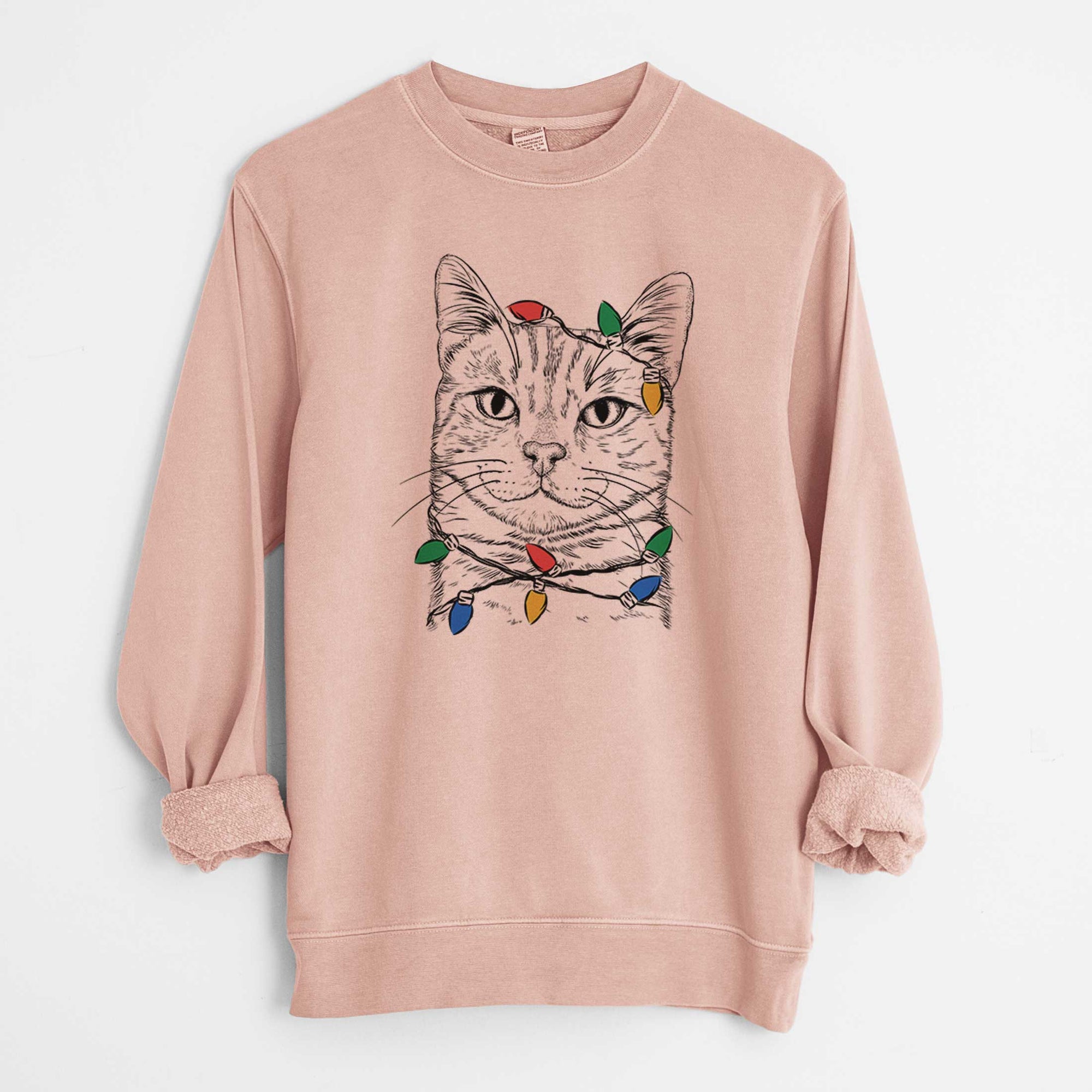 Christmas Lights Ginger Tom the Tabby Cat - Unisex Pigment Dyed Crew Sweatshirt